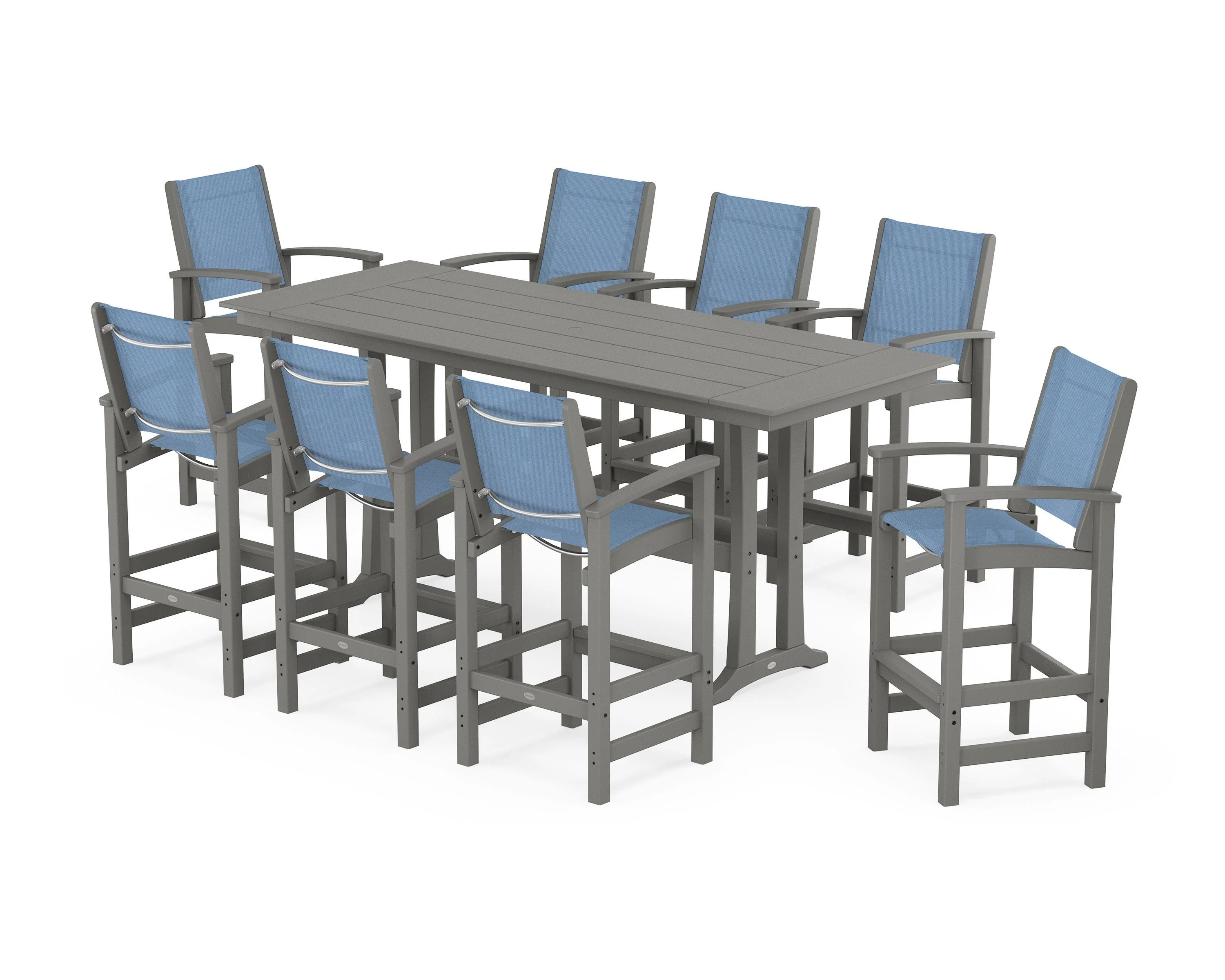 Coastal 9-Piece Farmhouse Bar Set with Trestle Legs - Image 85