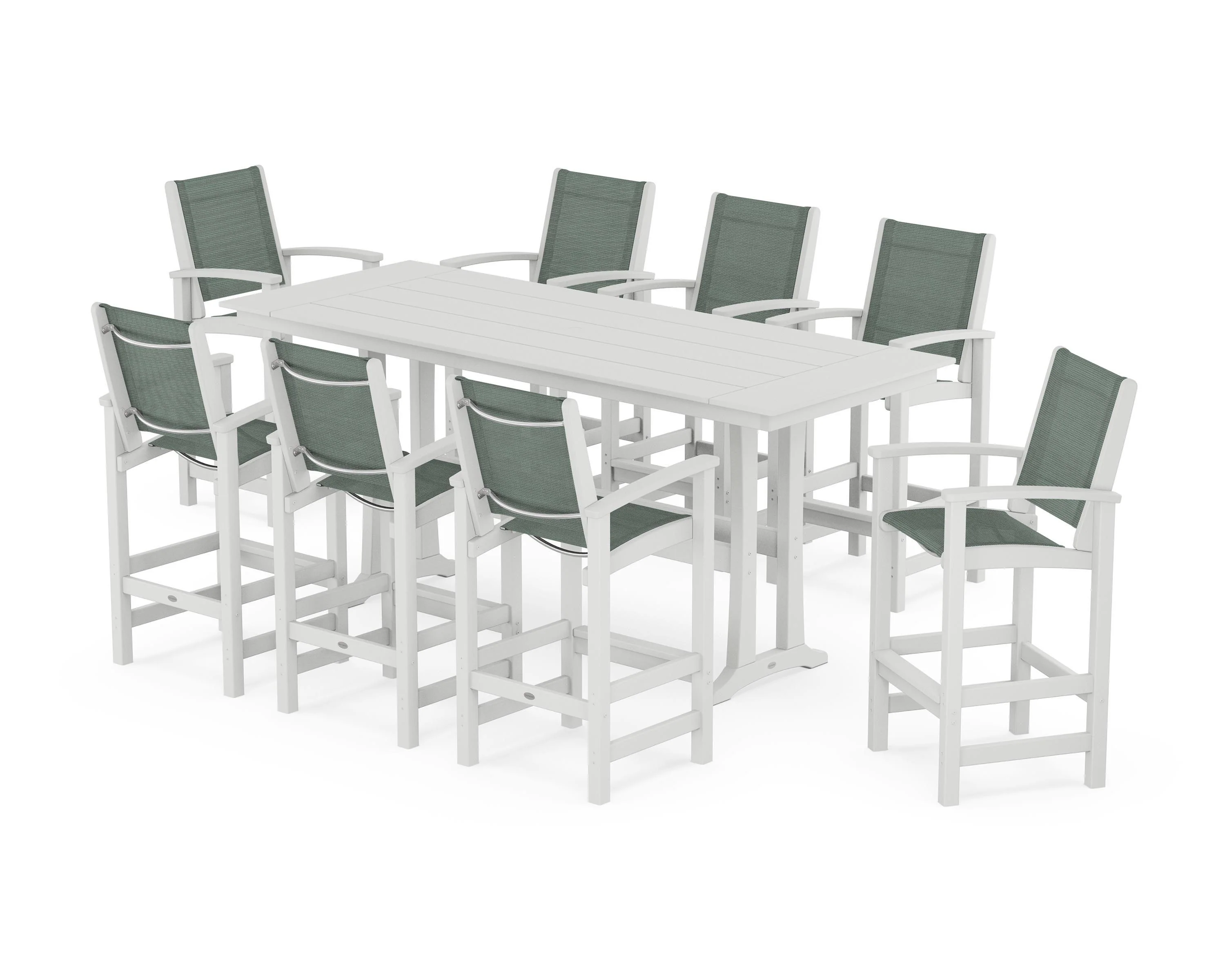 Coastal 9-Piece Farmhouse Bar Set with Trestle Legs - Image 86
