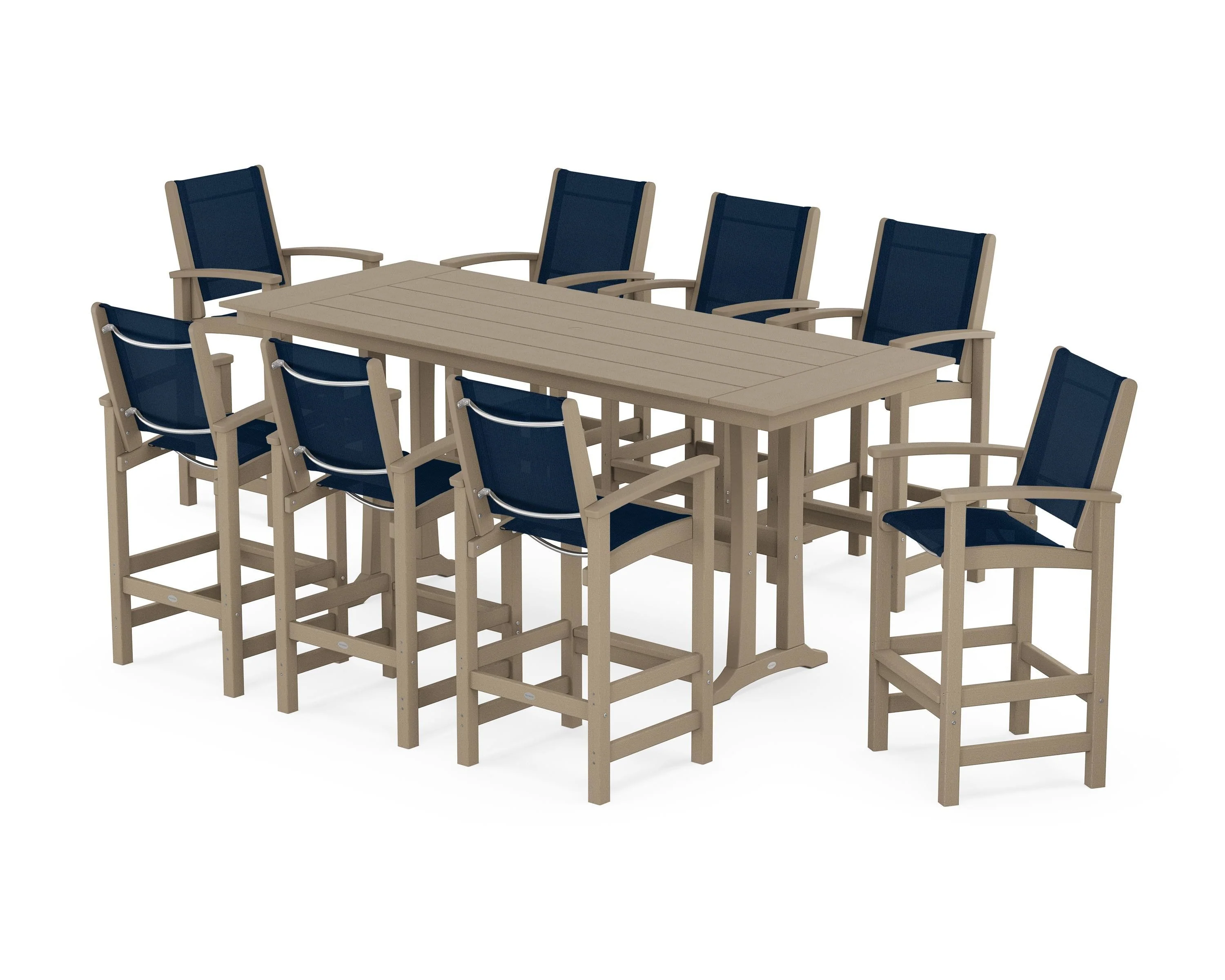 Coastal 9-Piece Farmhouse Bar Set with Trestle Legs - Image 87