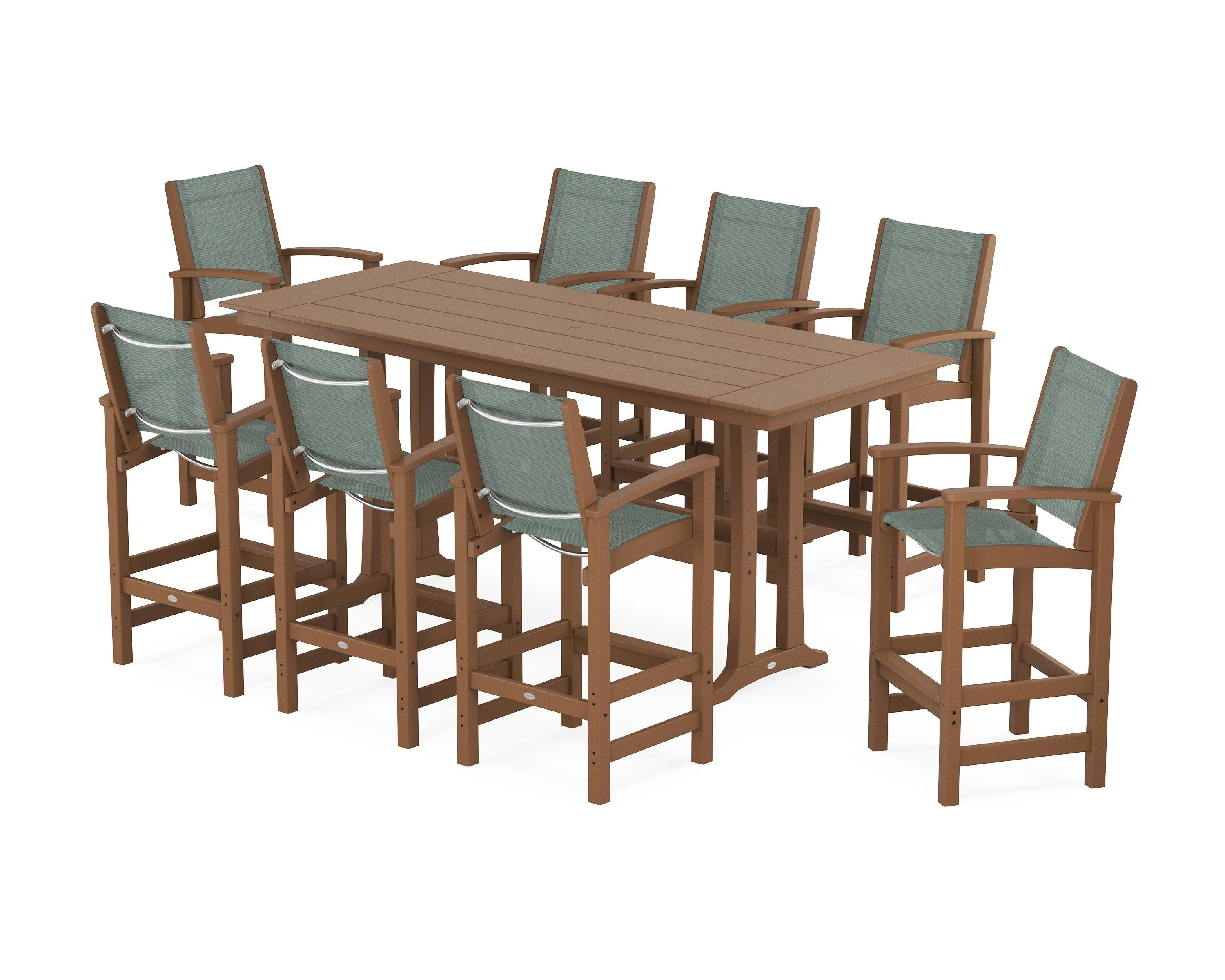 Coastal 9-Piece Farmhouse Bar Set with Trestle Legs - Image 9