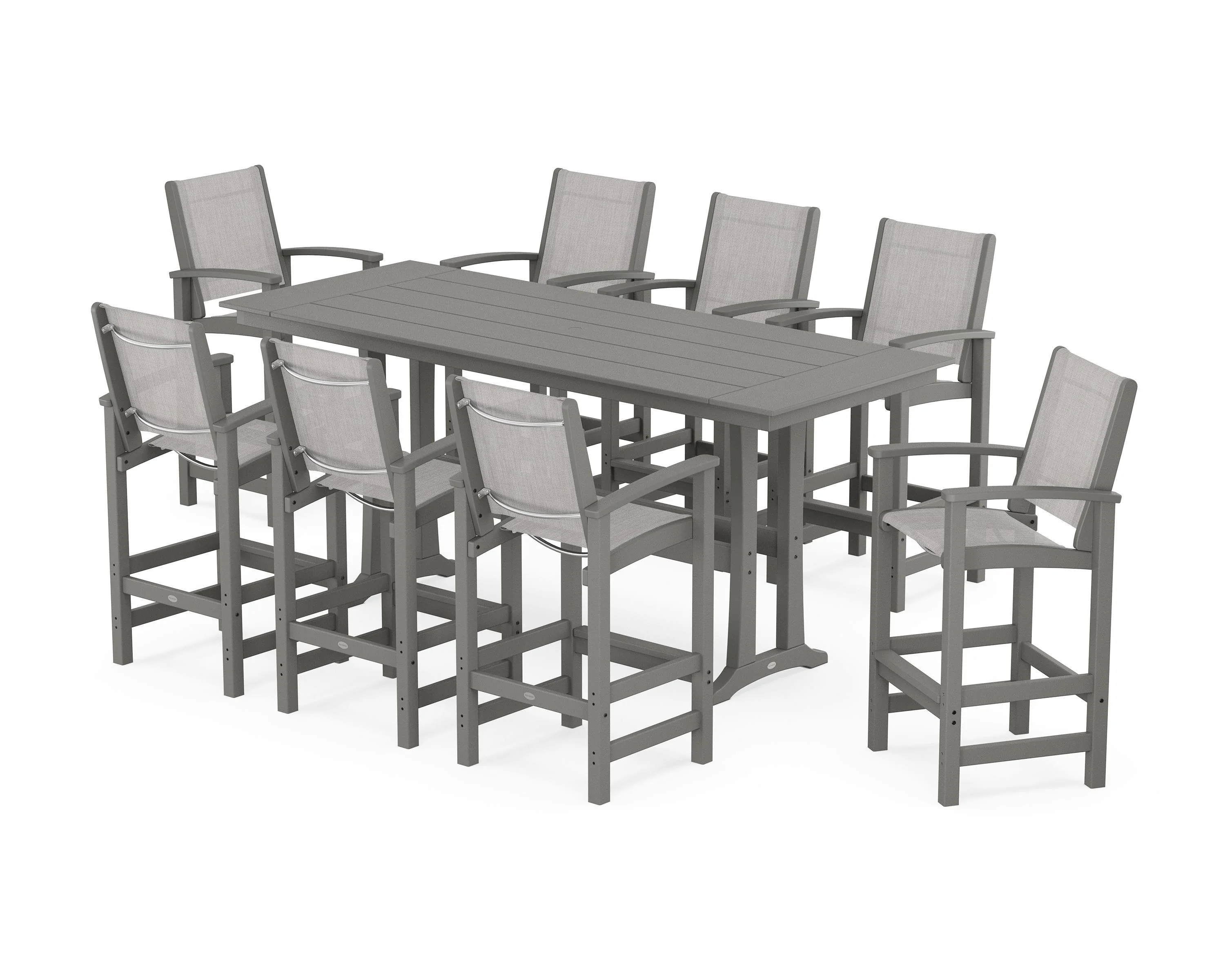 Coastal 9-Piece Farmhouse Bar Set with Trestle Legs - Image 91