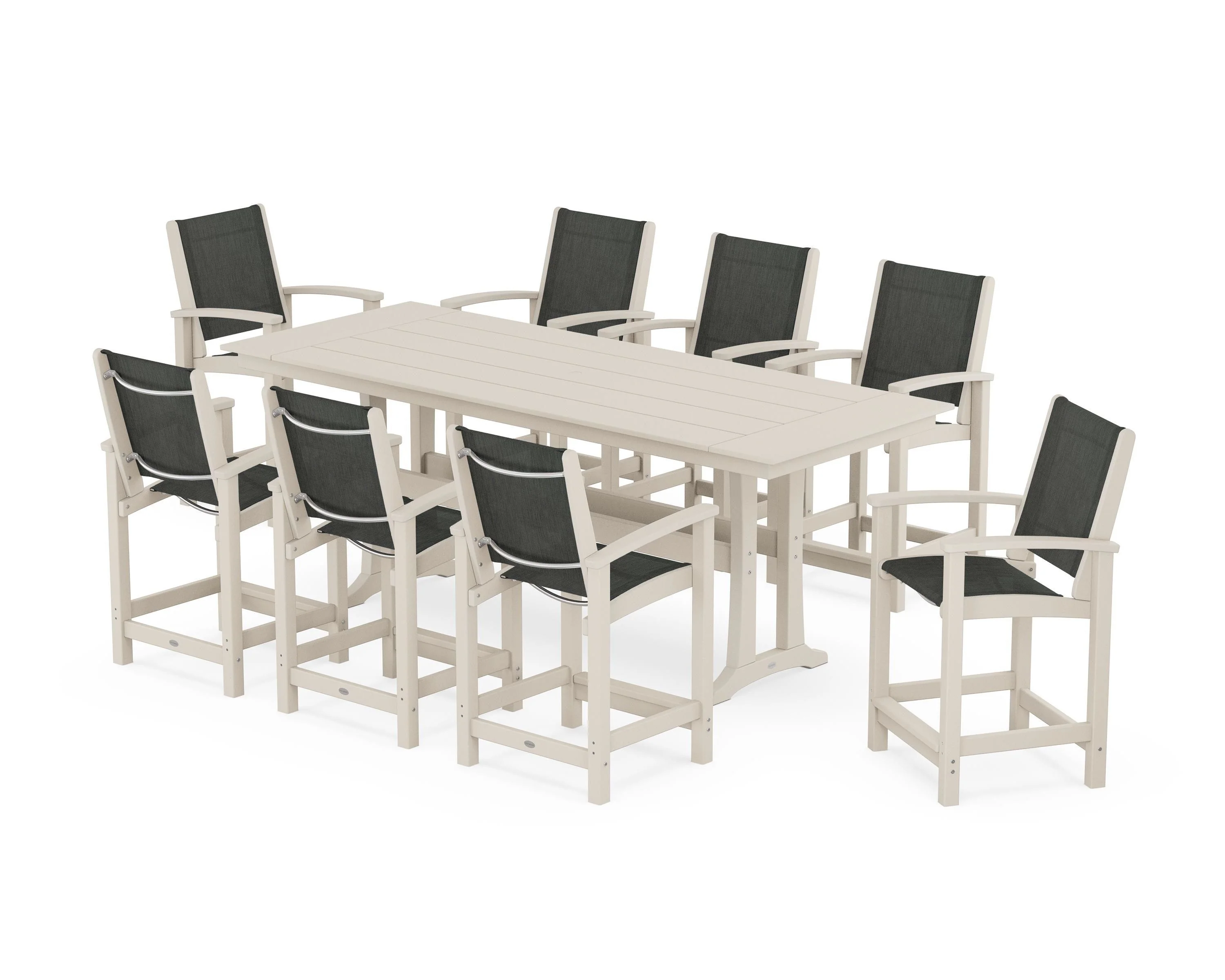 Coastal 9-Piece Farmhouse Counter Set with Trestle Legs - Image 105