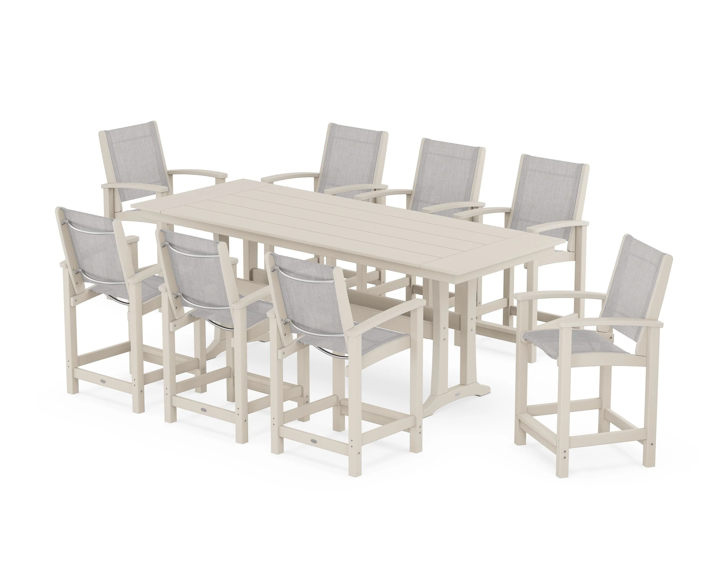 Coastal 9-Piece Farmhouse Counter Set with Trestle Legs - Image 107