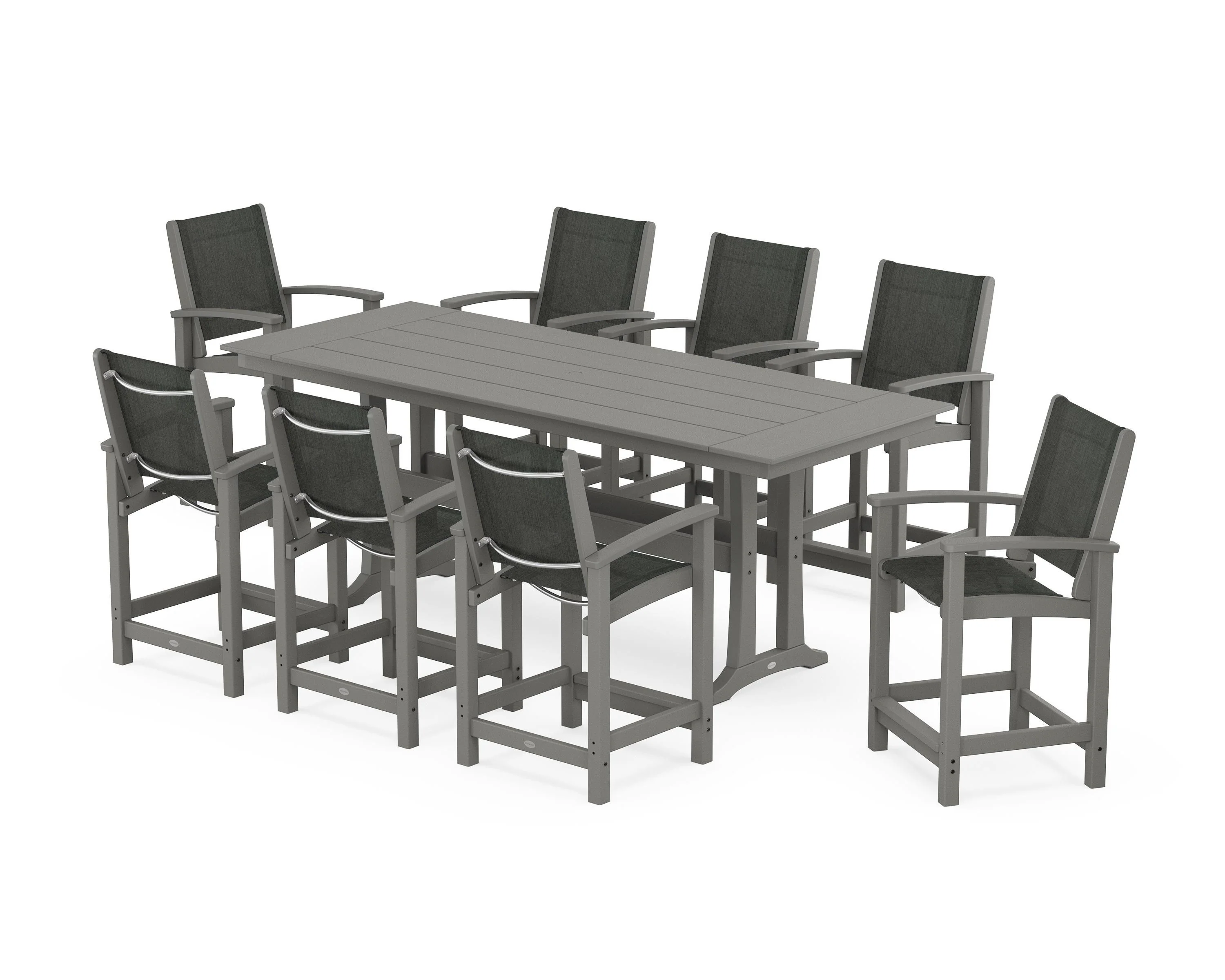 Coastal 9-Piece Farmhouse Counter Set with Trestle Legs - Image 11