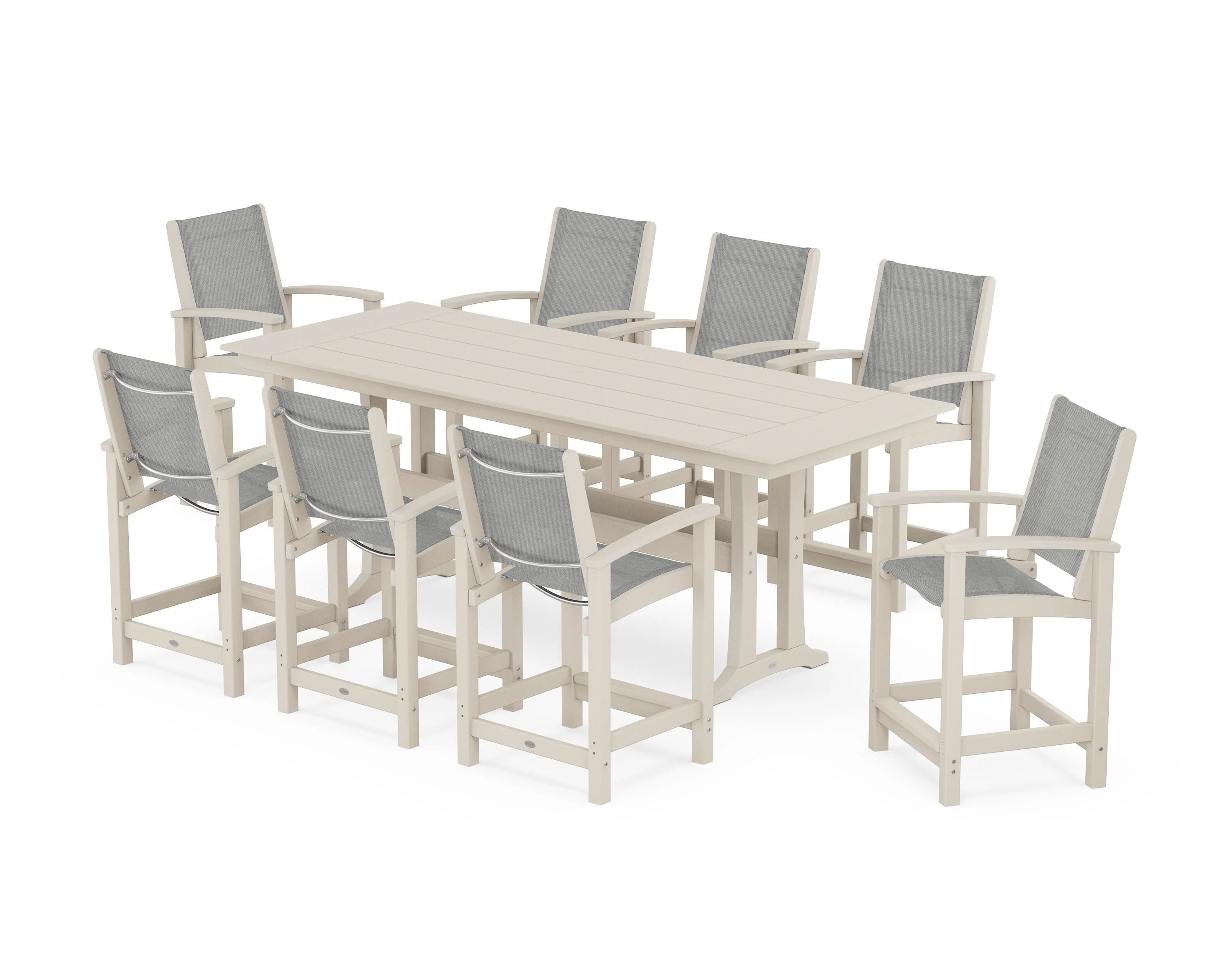 Coastal 9-Piece Farmhouse Counter Set with Trestle Legs - Image 114