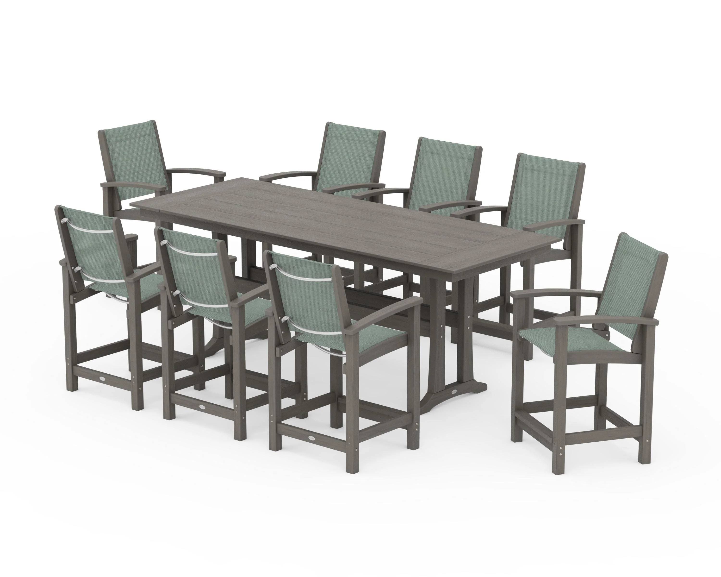 Coastal 9-Piece Farmhouse Counter Set with Trestle Legs - Image 141