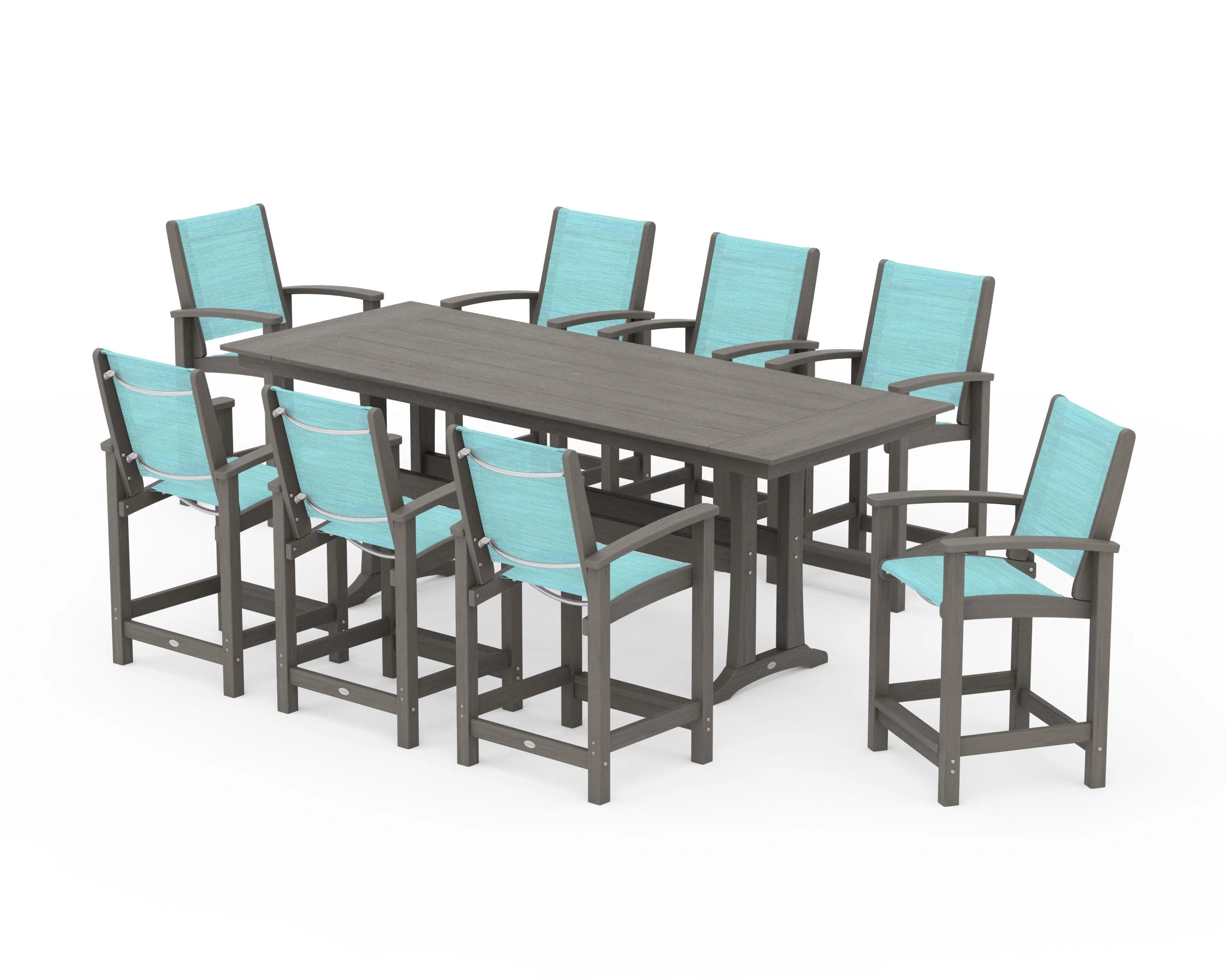 Coastal 9-Piece Farmhouse Counter Set with Trestle Legs - Image 143