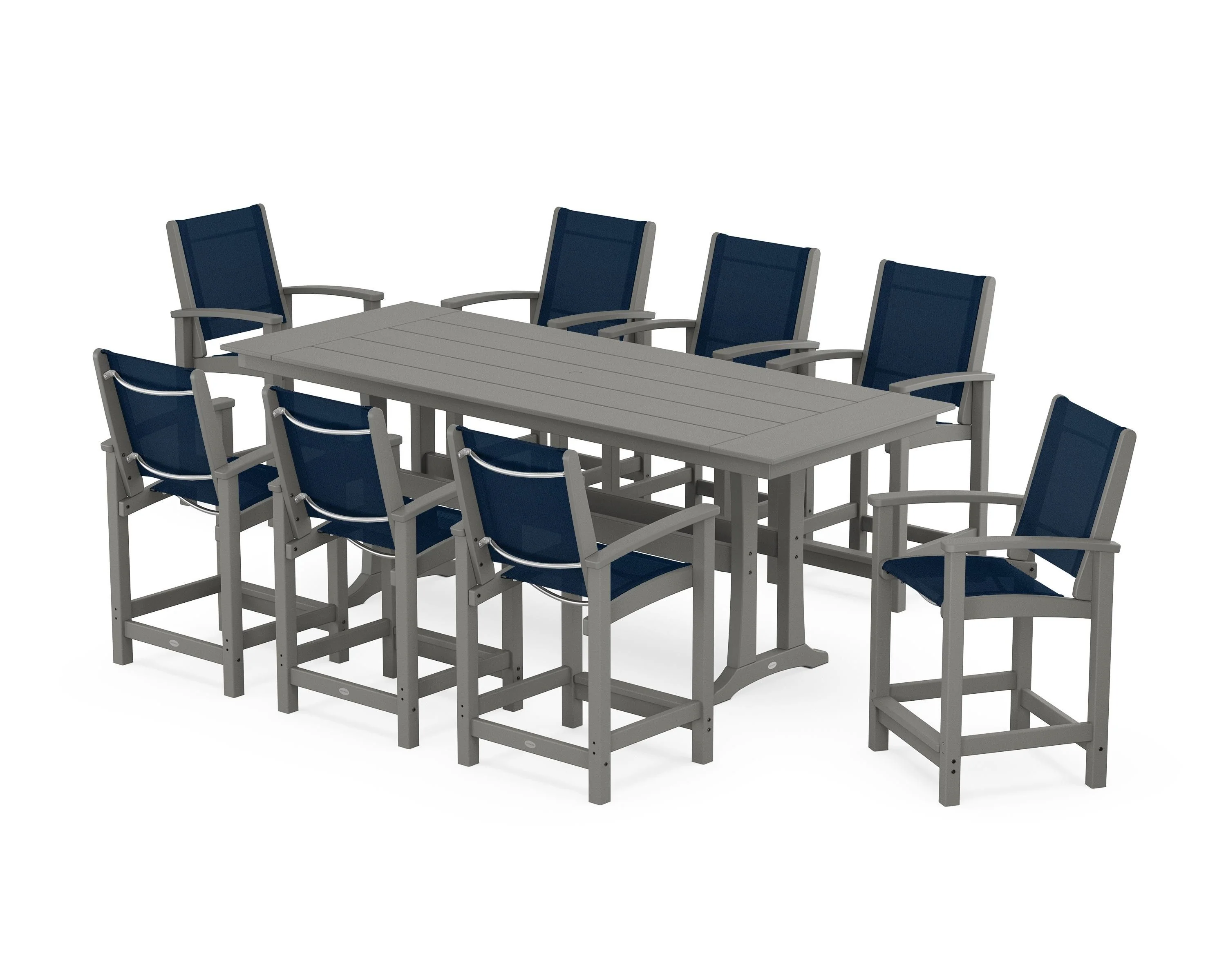 Coastal 9-Piece Farmhouse Counter Set with Trestle Legs - Image 15
