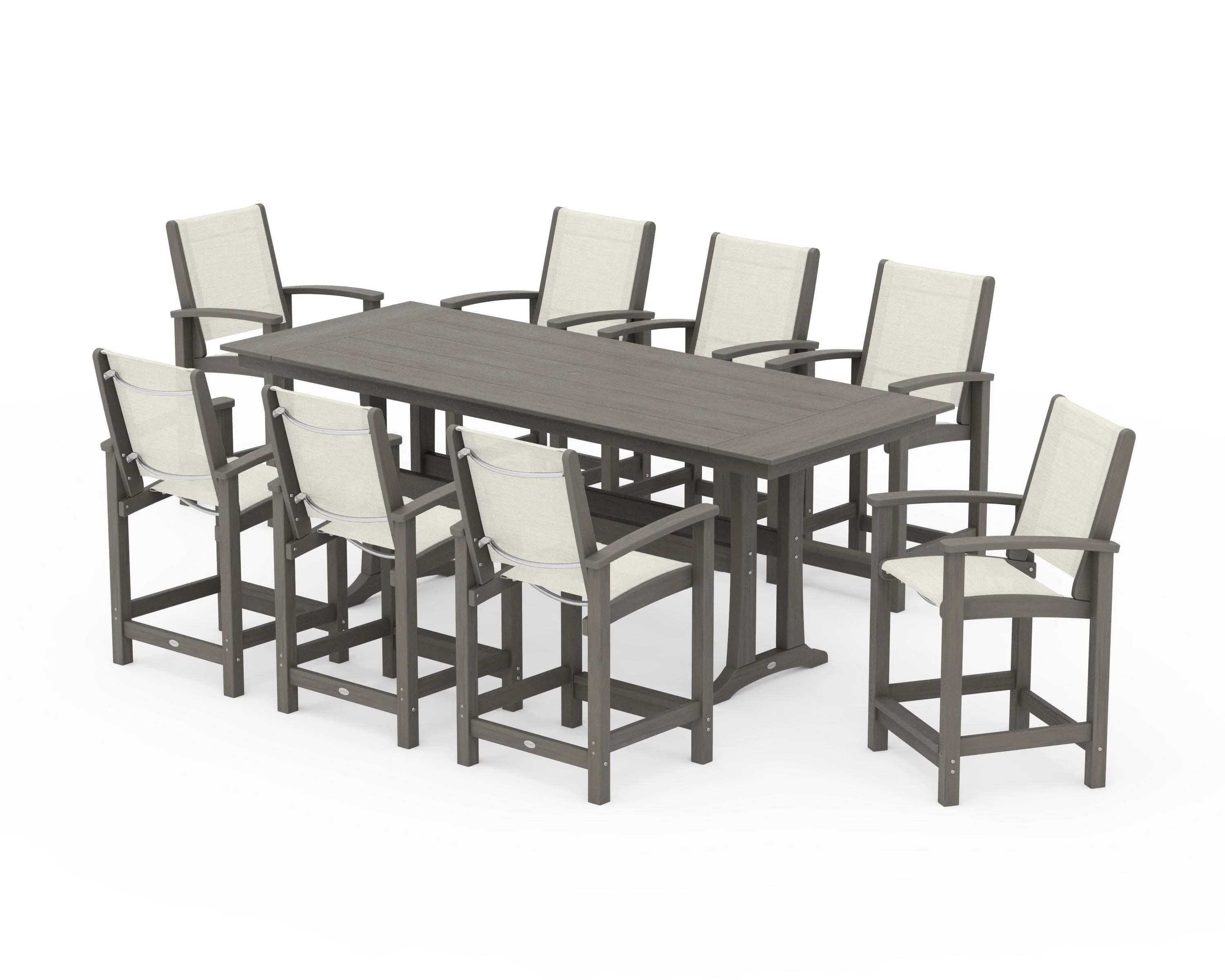 Coastal 9-Piece Farmhouse Counter Set with Trestle Legs - Image 151