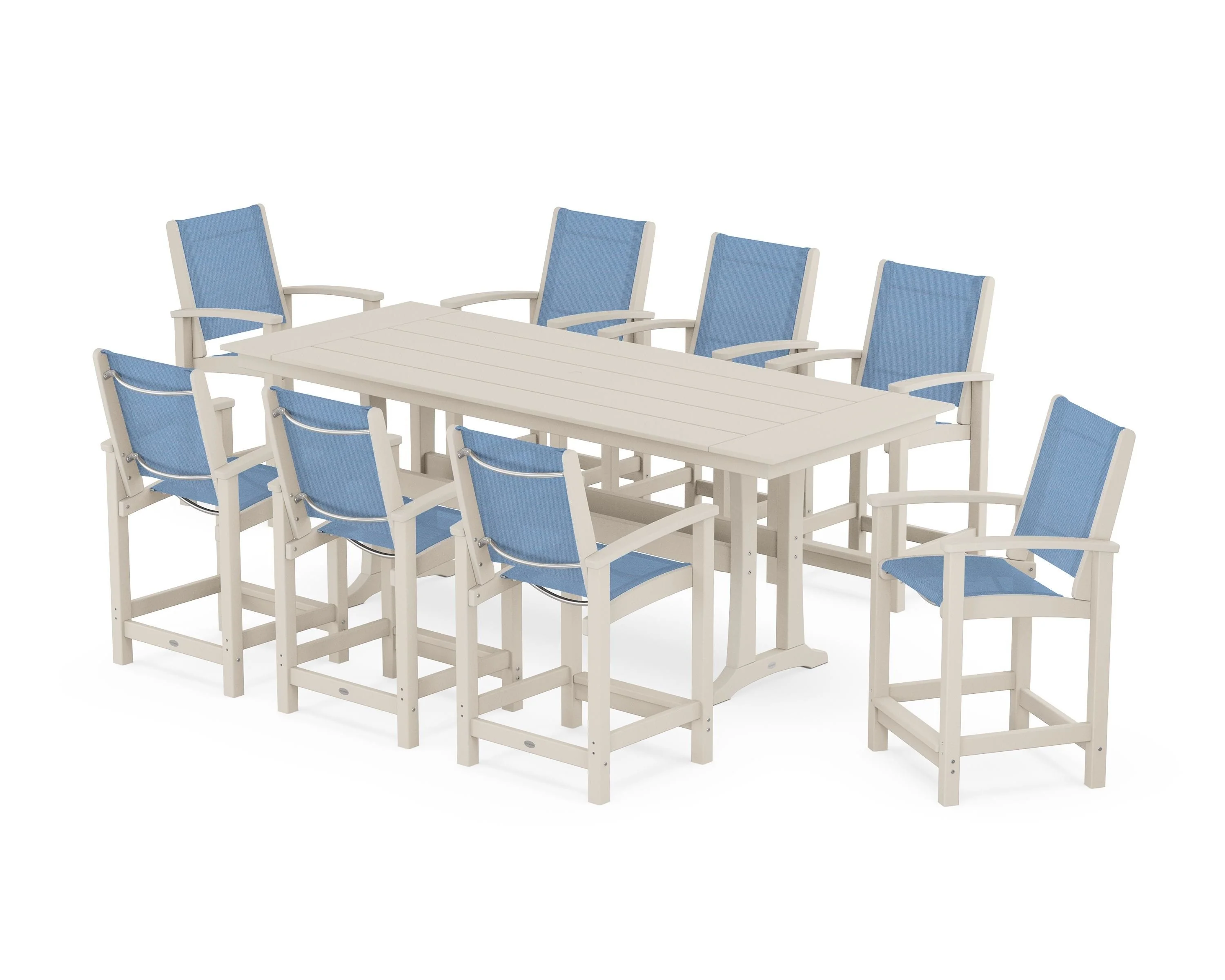 Coastal 9-Piece Farmhouse Counter Set with Trestle Legs - Image 23