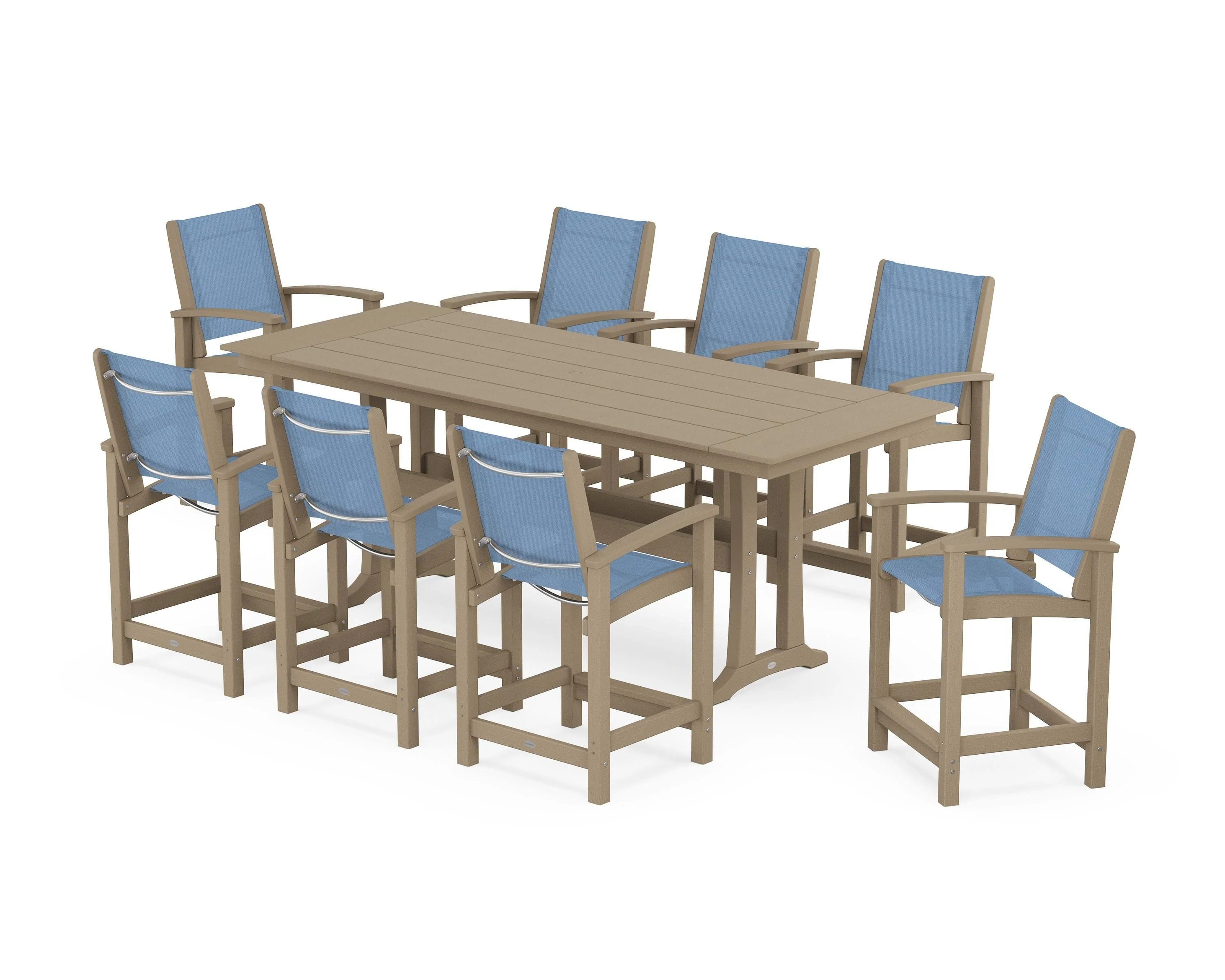 Coastal 9-Piece Farmhouse Counter Set with Trestle Legs - Image 4
