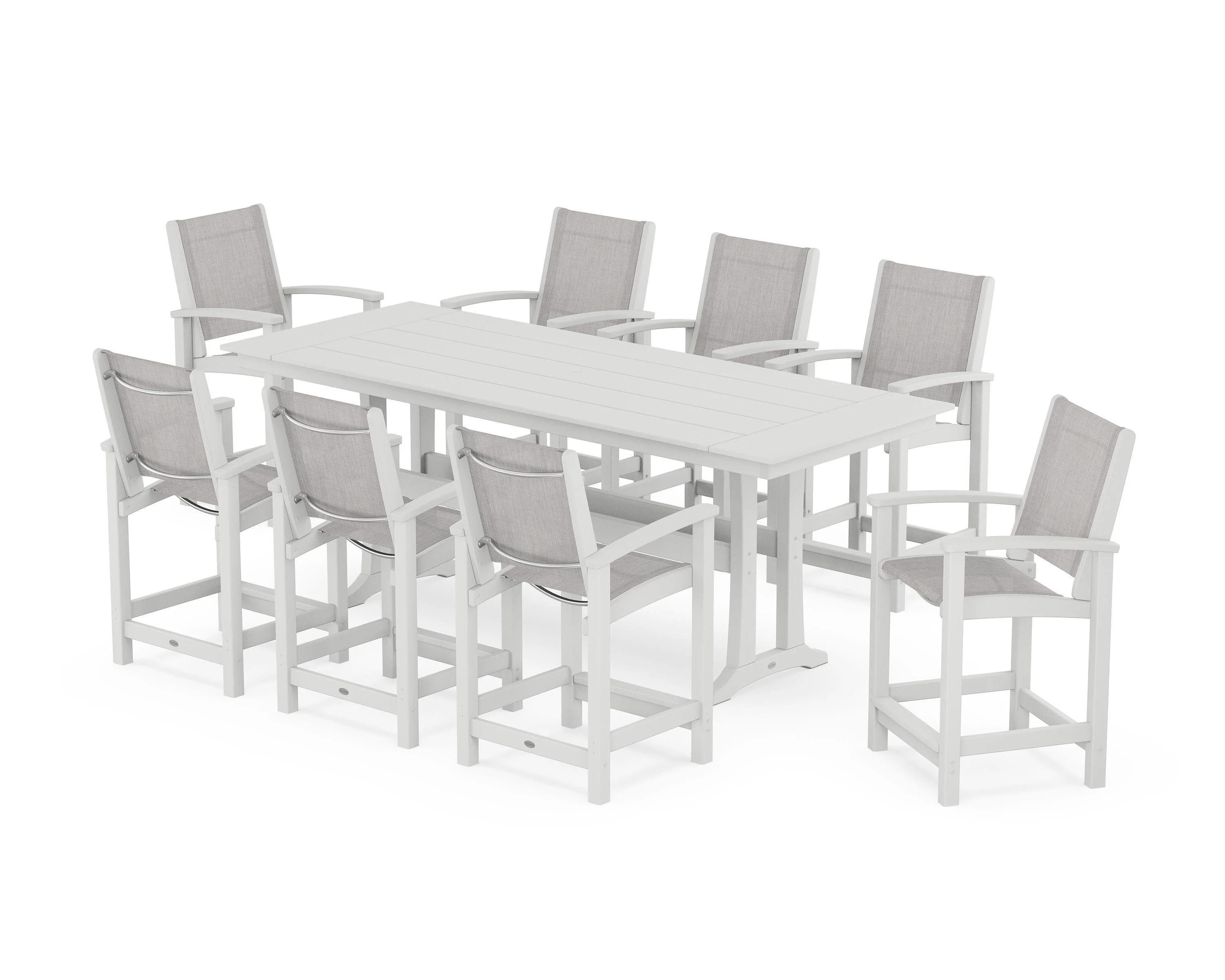 Coastal 9-Piece Farmhouse Counter Set with Trestle Legs - Image 46