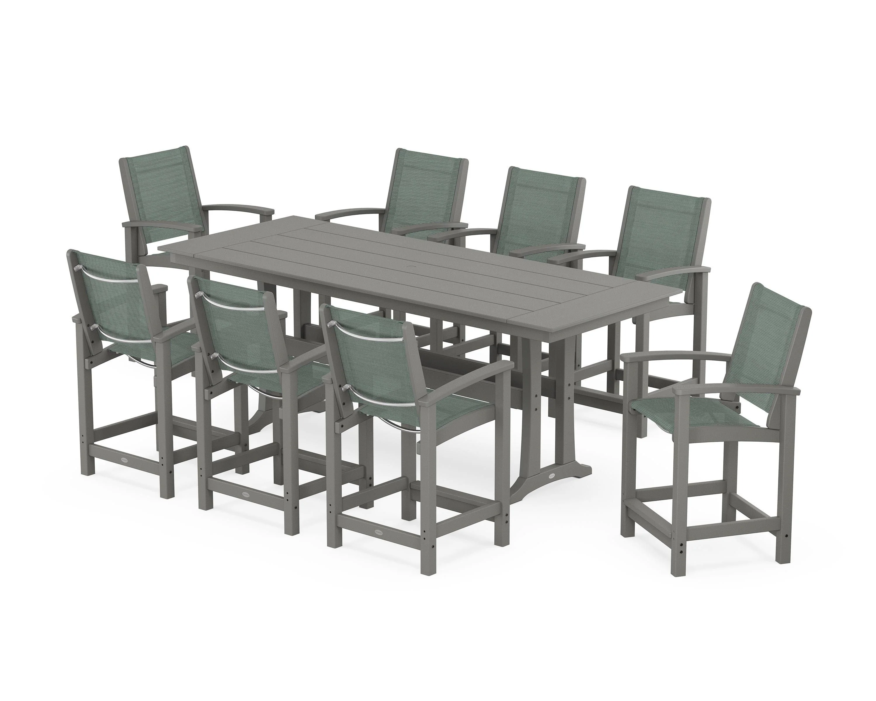 Coastal 9-Piece Farmhouse Counter Set with Trestle Legs - Image 49