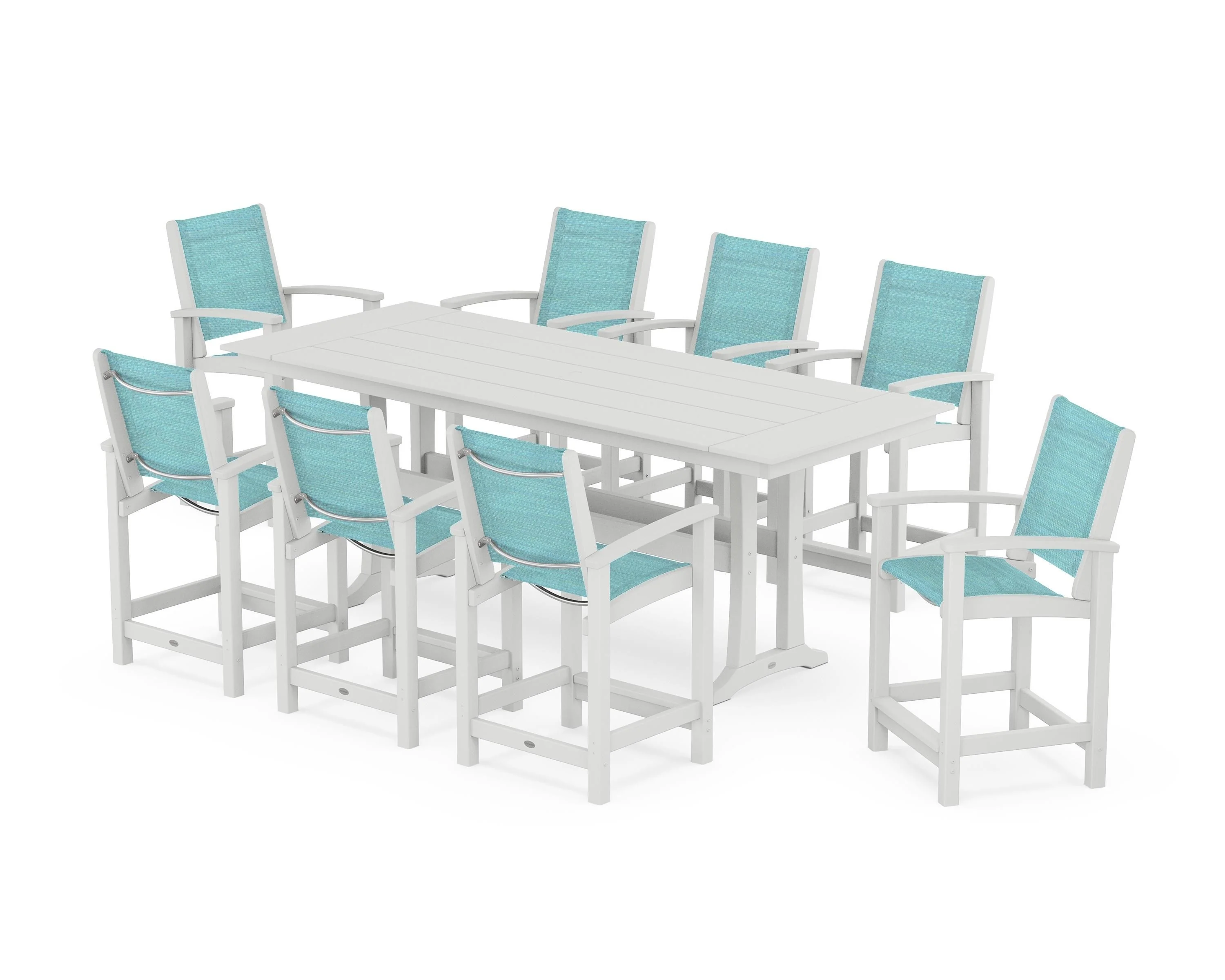 Coastal 9-Piece Farmhouse Counter Set with Trestle Legs - Image 51