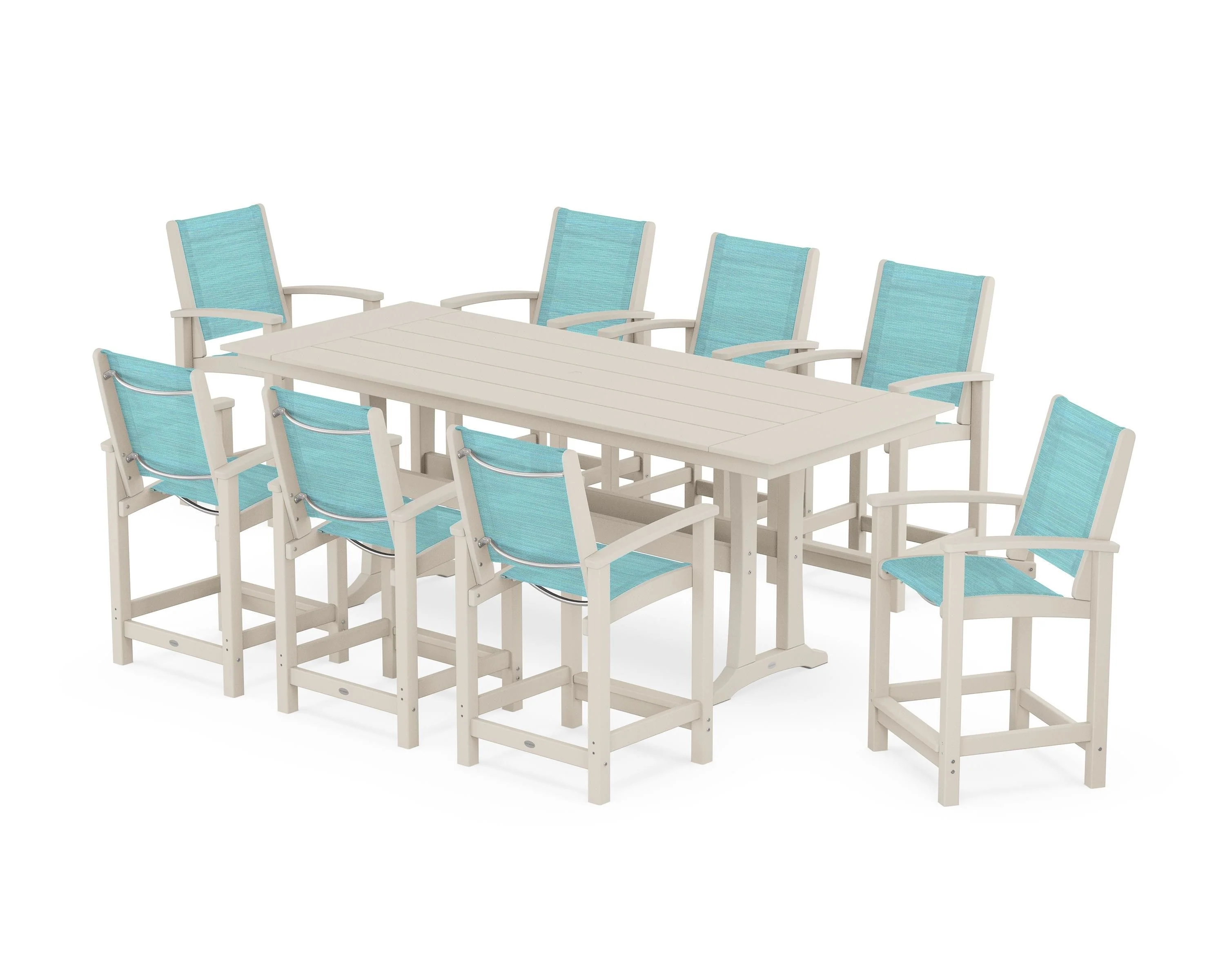 Coastal 9-Piece Farmhouse Counter Set with Trestle Legs - Image 54
