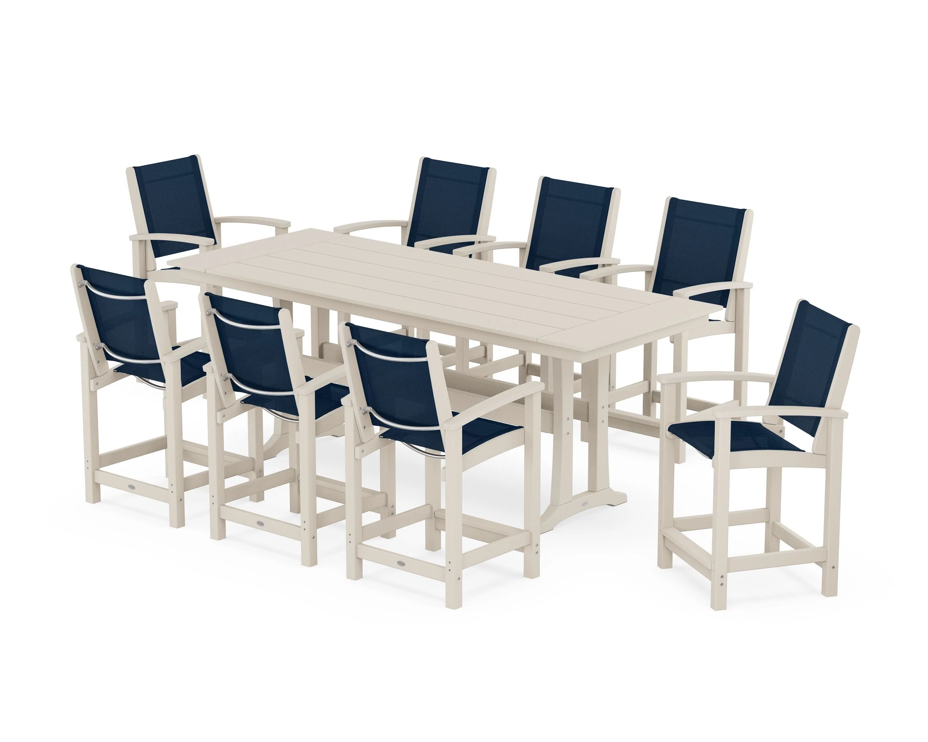 Coastal 9-Piece Farmhouse Counter Set with Trestle Legs - Image 6