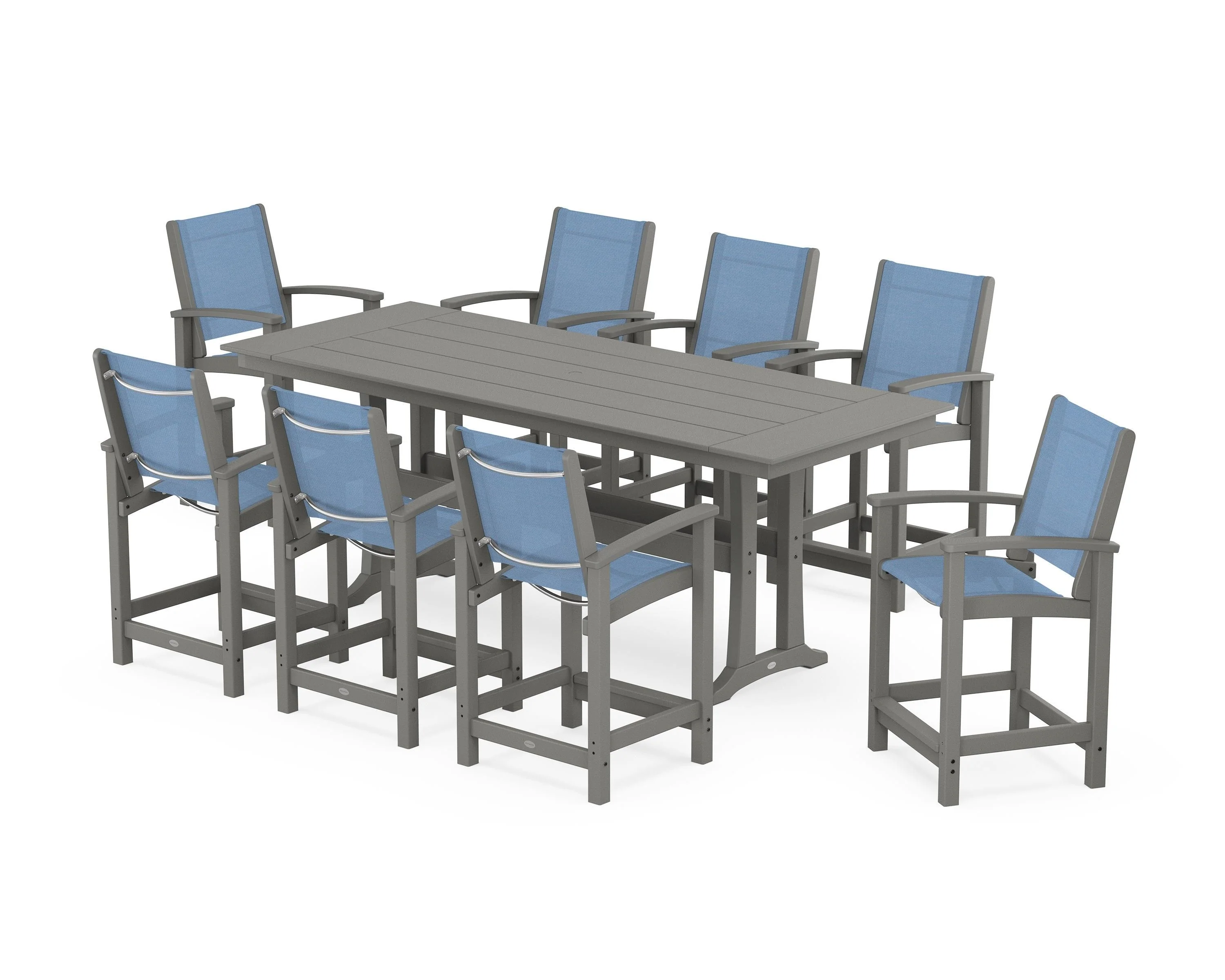 Coastal 9-Piece Farmhouse Counter Set with Trestle Legs - Image 77