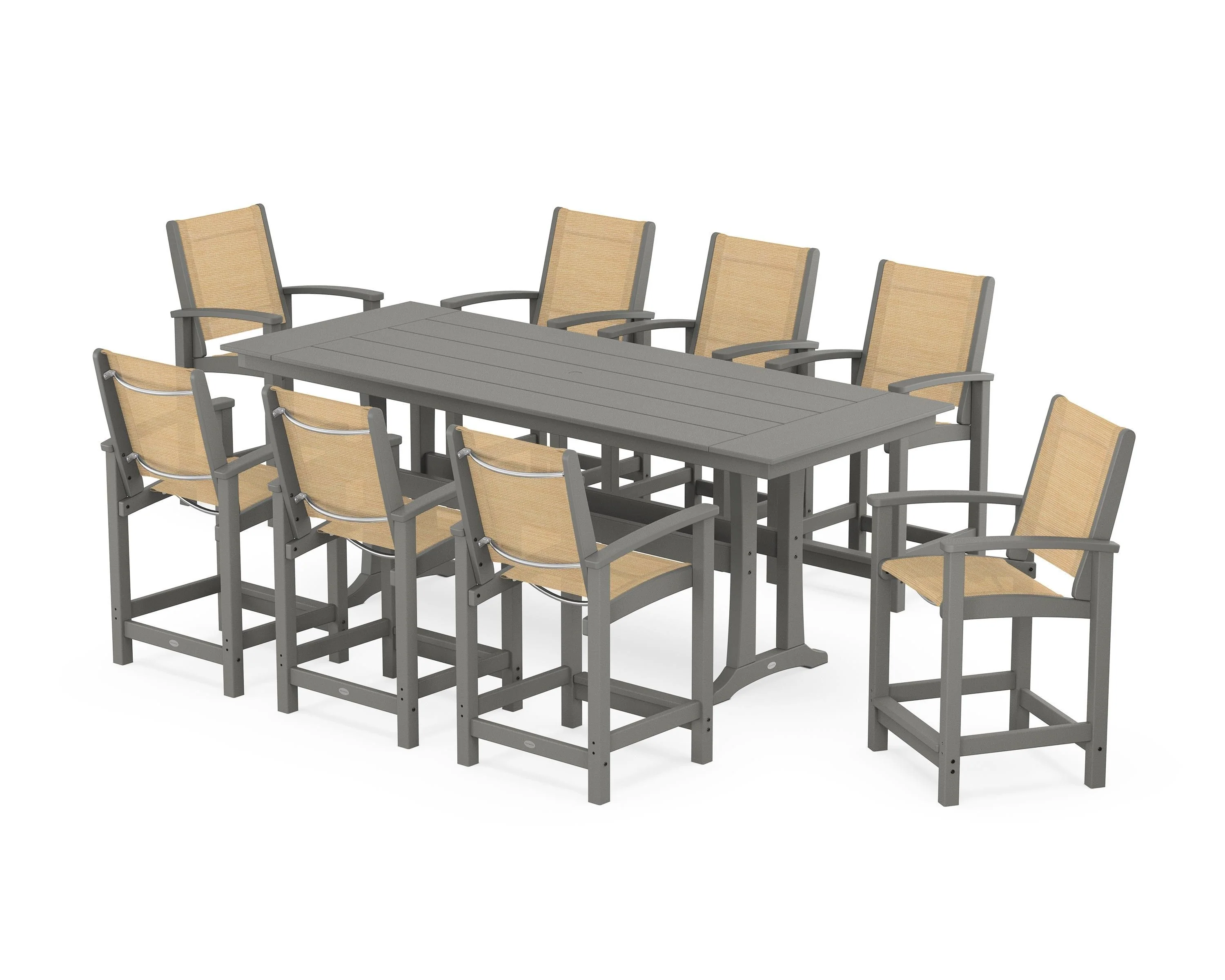 Coastal 9-Piece Farmhouse Counter Set with Trestle Legs - Image 87