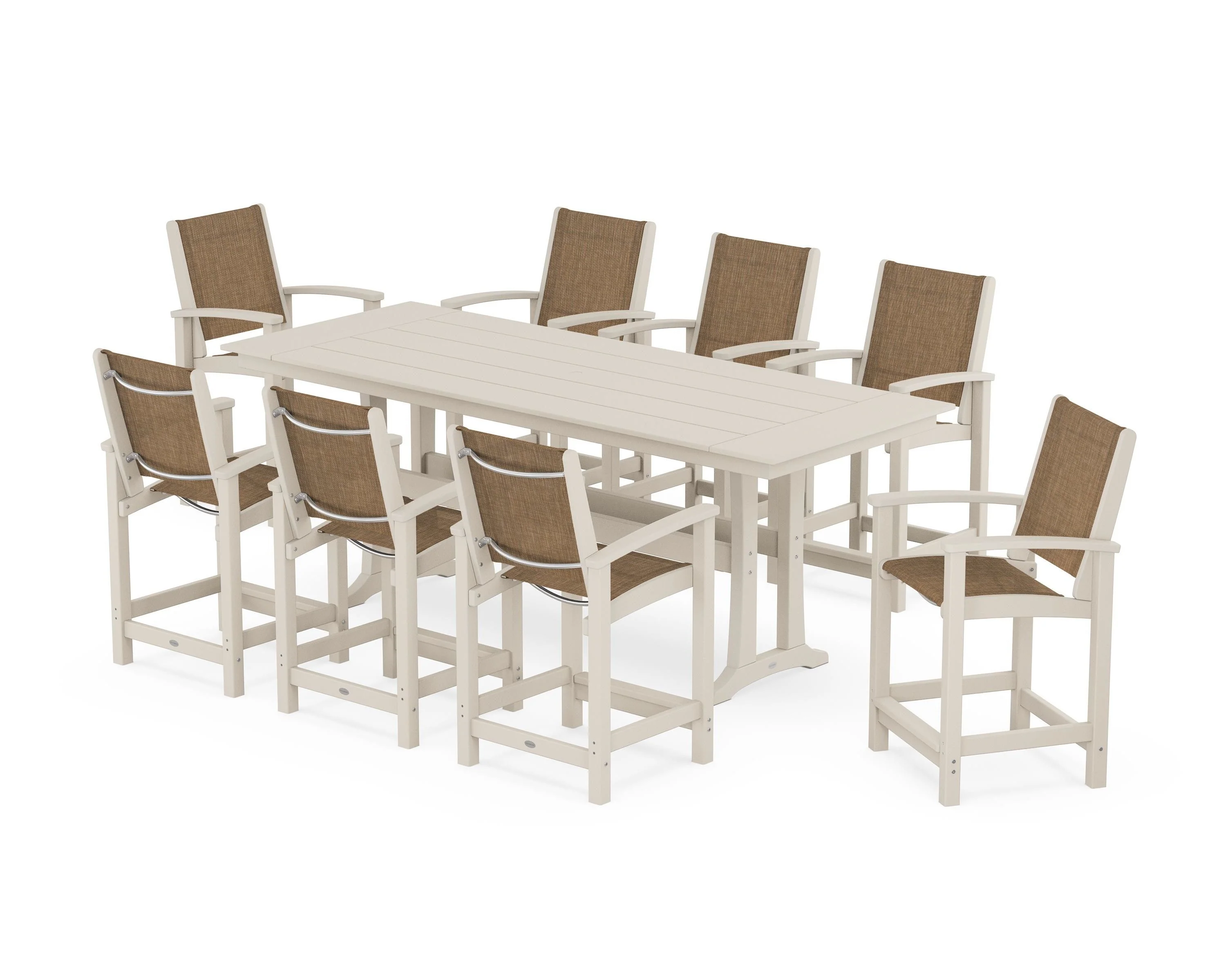 Coastal 9-Piece Farmhouse Counter Set with Trestle Legs - Image 9