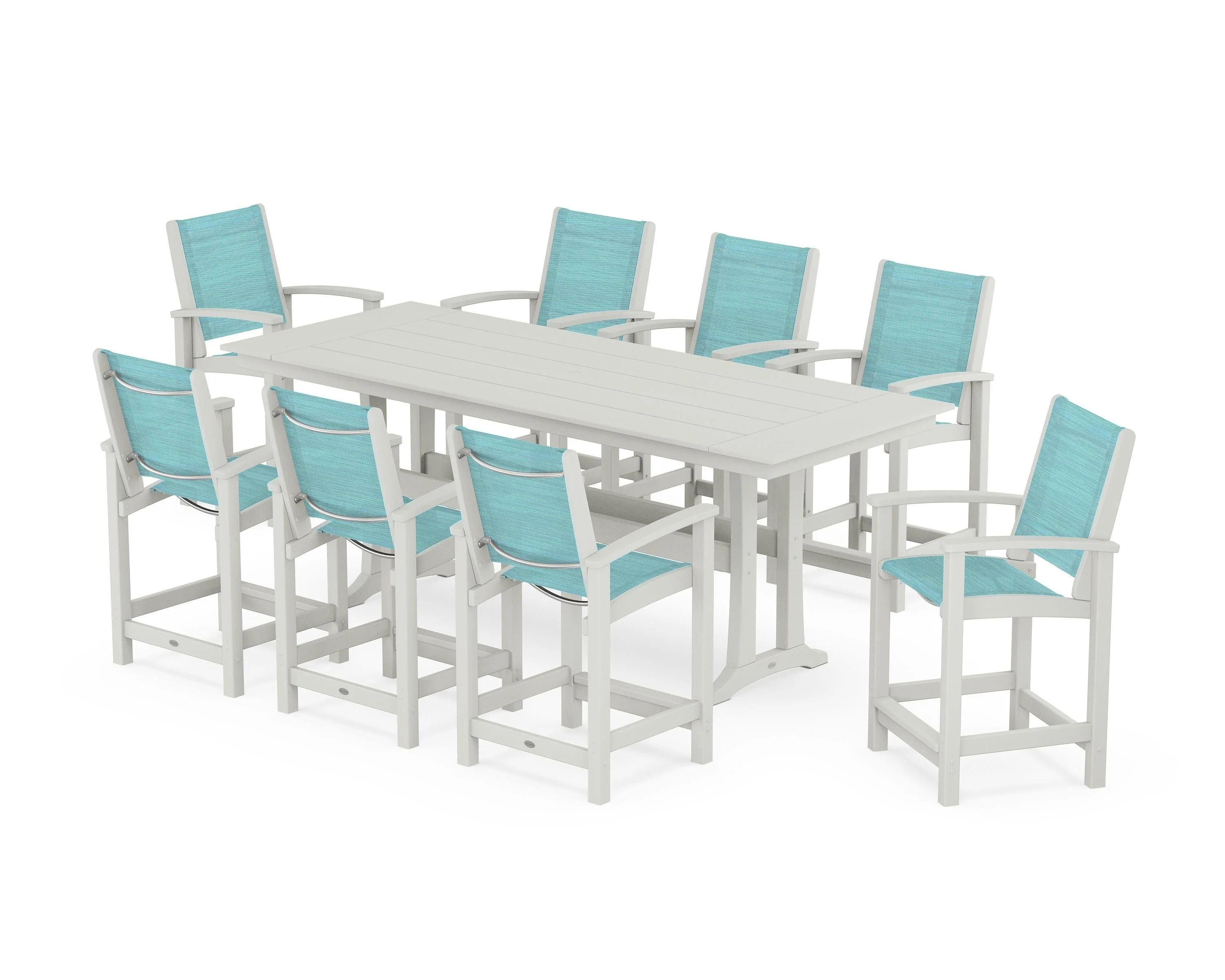 Coastal 9-Piece Farmhouse Counter Set with Trestle Legs - Image 97