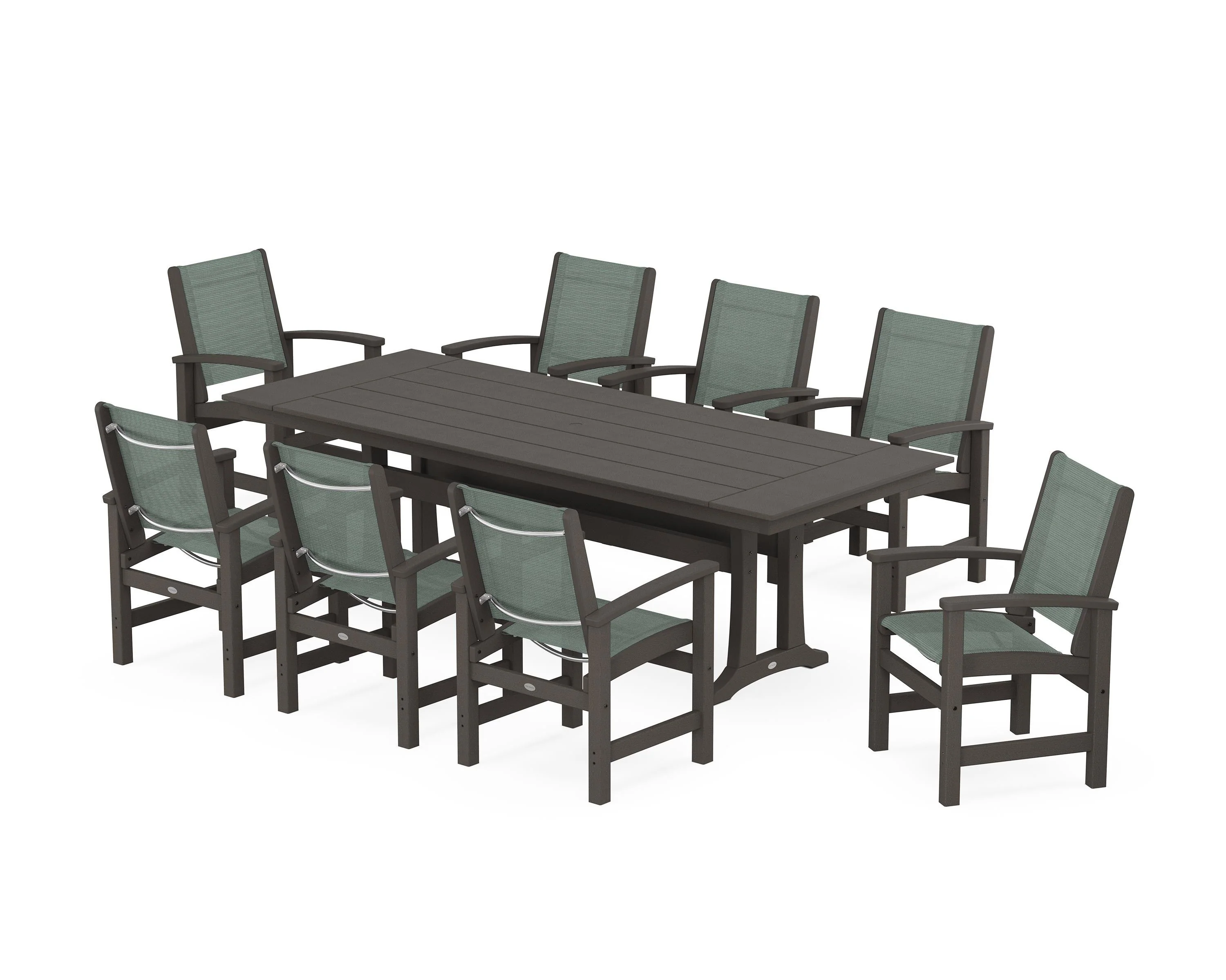 Coastal 9-Piece Farmhouse Dining Set with Trestle Legs - Image 102