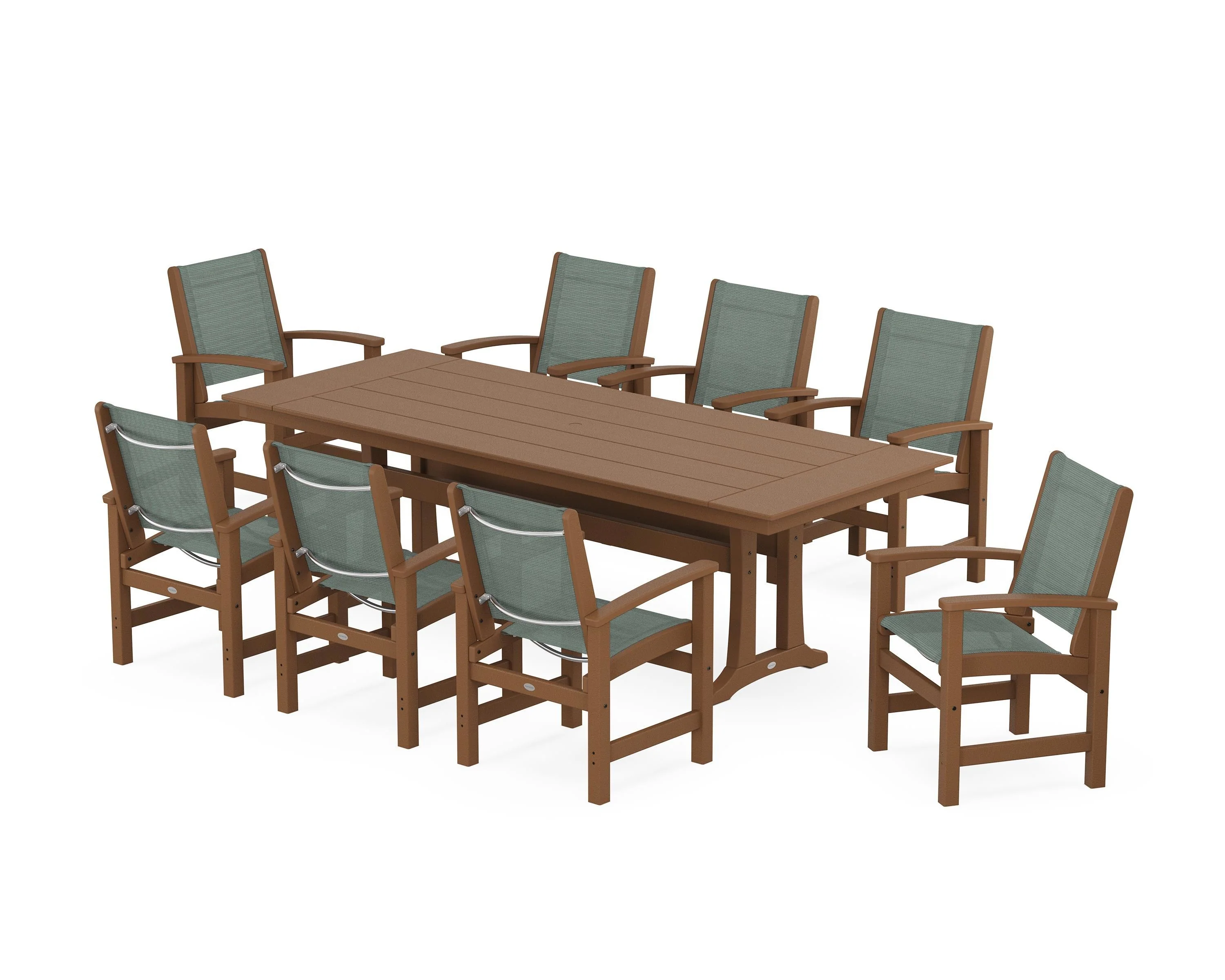 Coastal 9-Piece Farmhouse Dining Set with Trestle Legs - Image 105