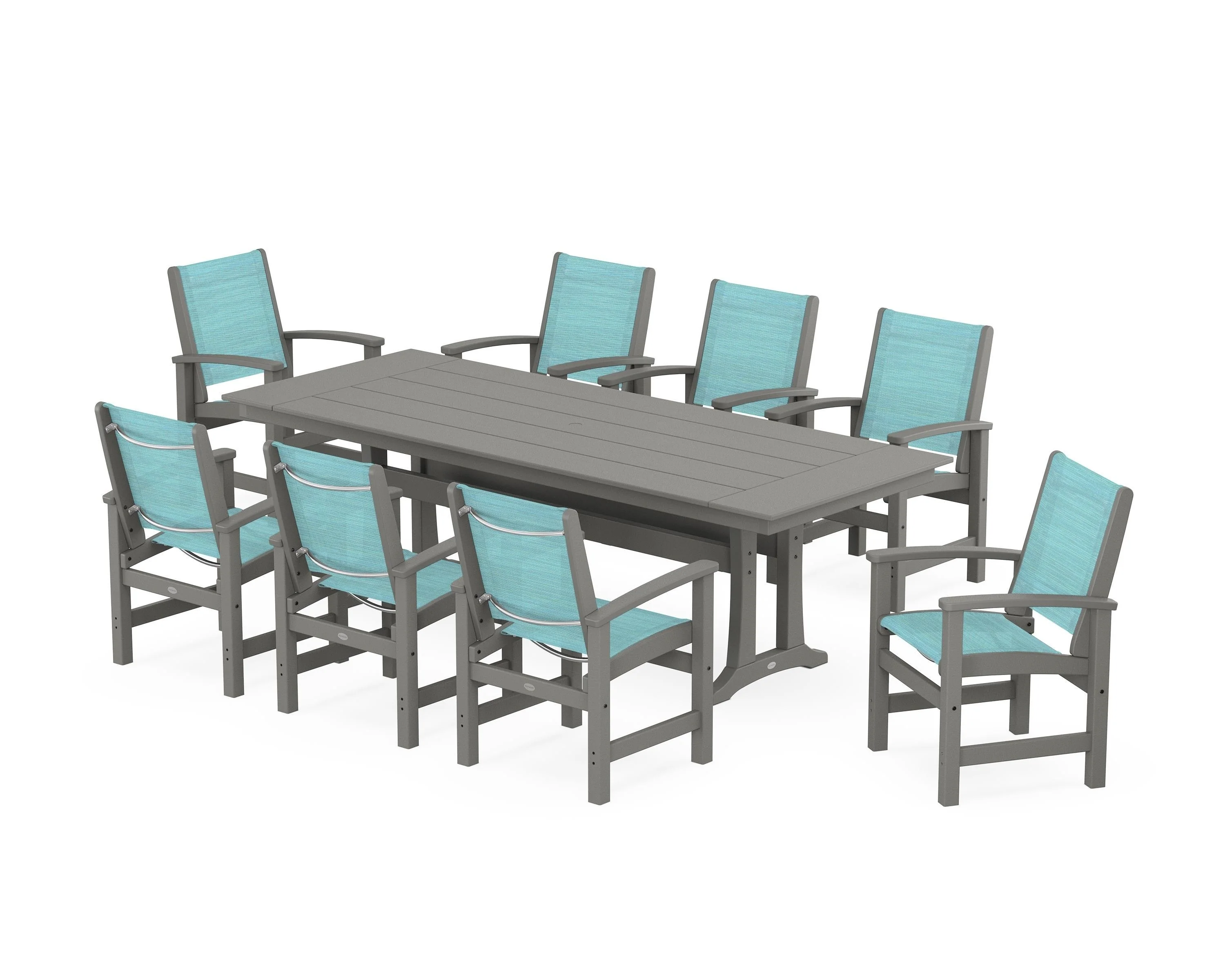 Coastal 9-Piece Farmhouse Dining Set with Trestle Legs - Image 106