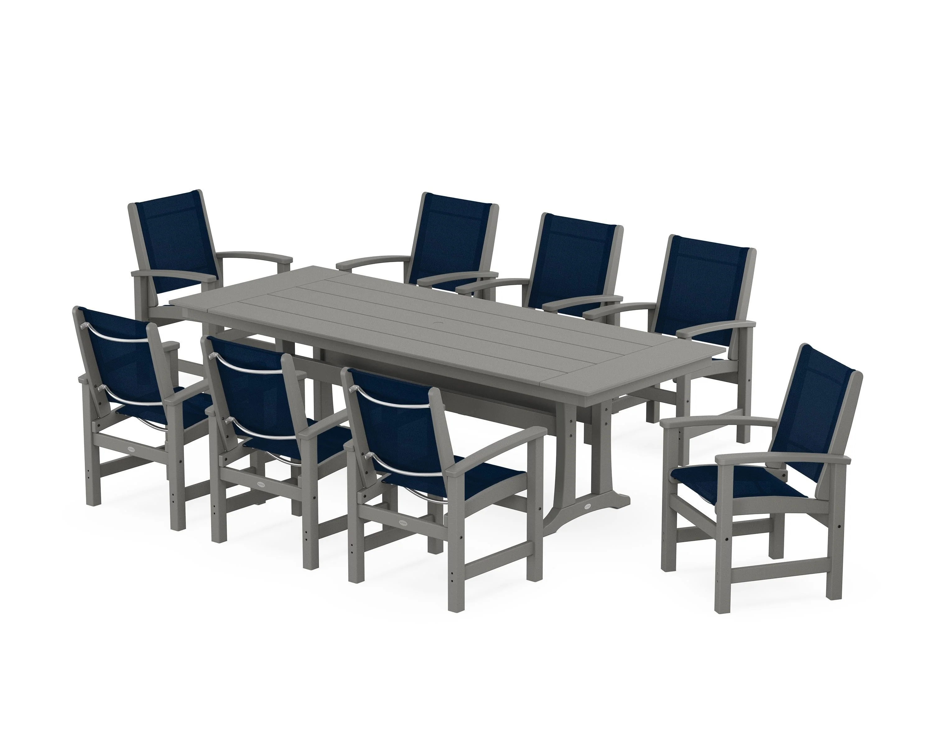 Coastal 9-Piece Farmhouse Dining Set with Trestle Legs - Image 107