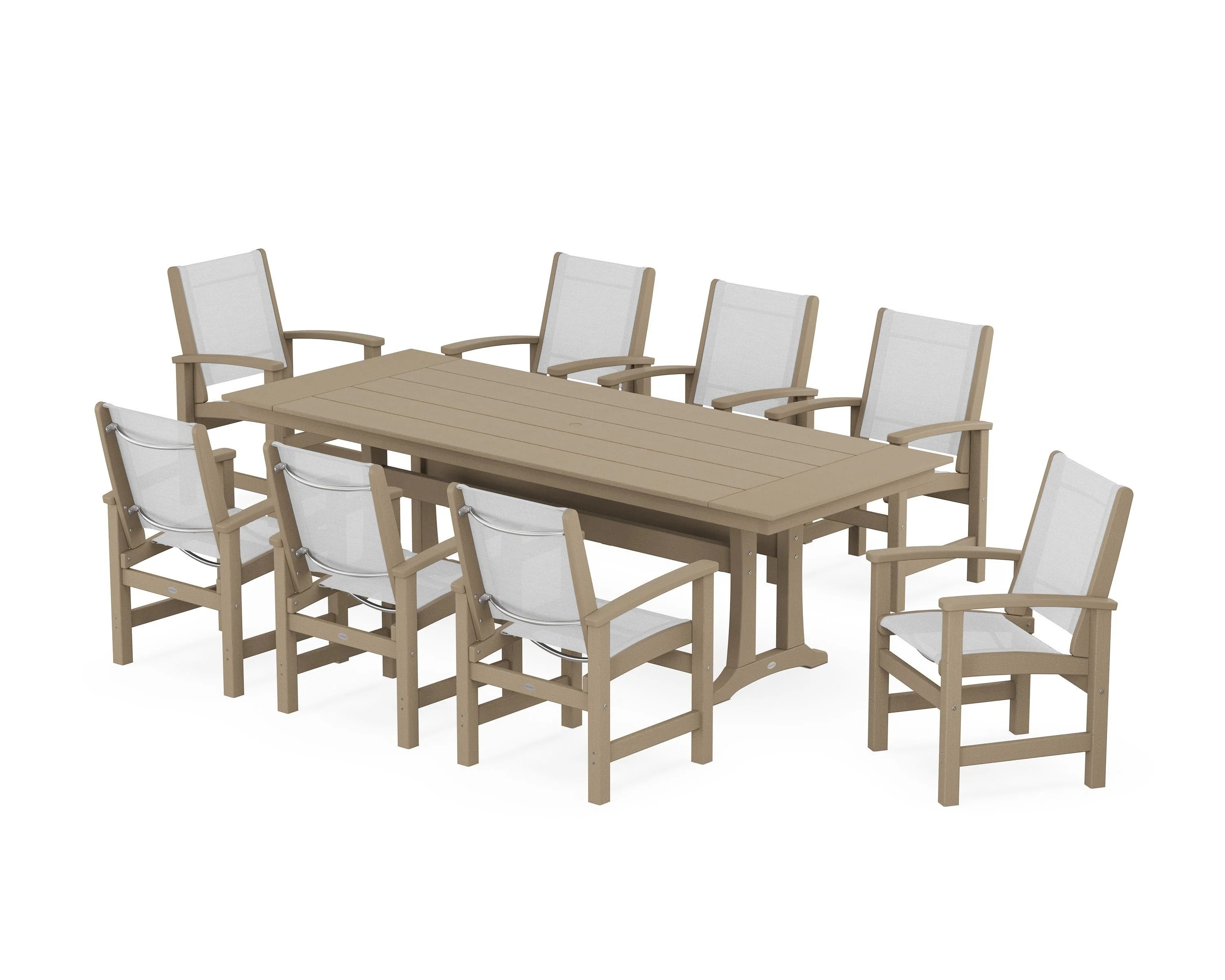 Coastal 9-Piece Farmhouse Dining Set with Trestle Legs - Image 109