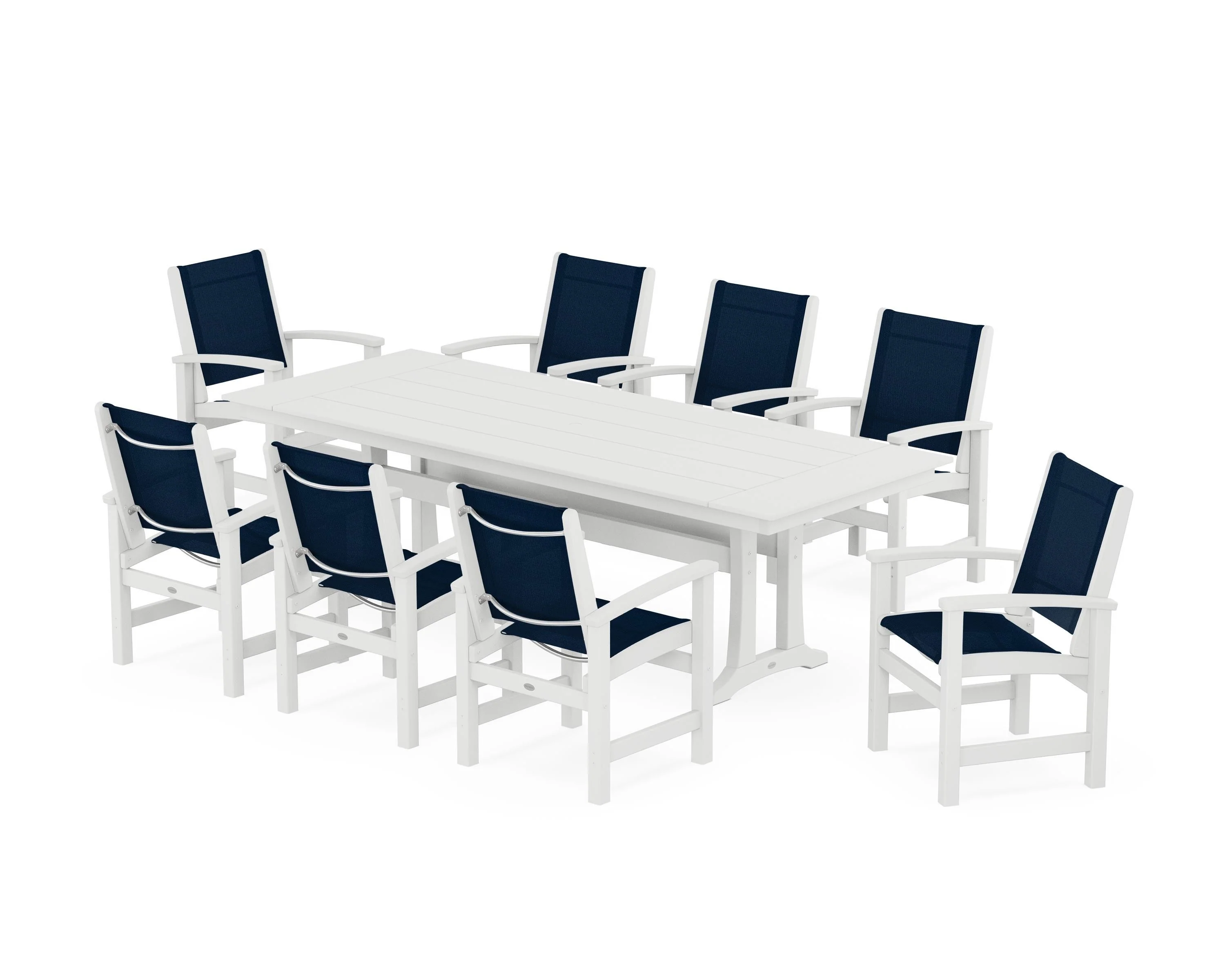 Coastal 9-Piece Farmhouse Dining Set with Trestle Legs - Image 110