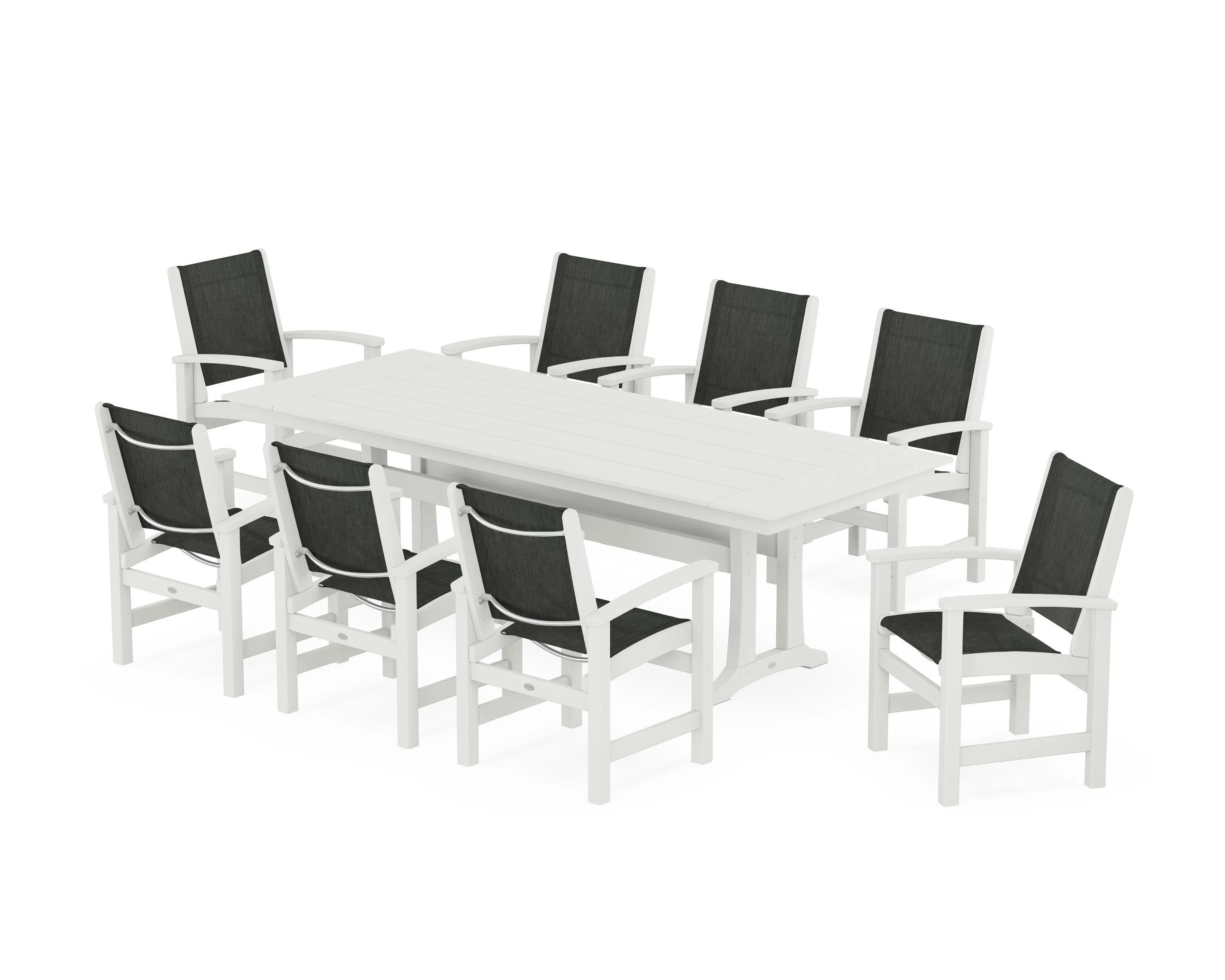 Coastal 9-Piece Farmhouse Dining Set with Trestle Legs - Image 112