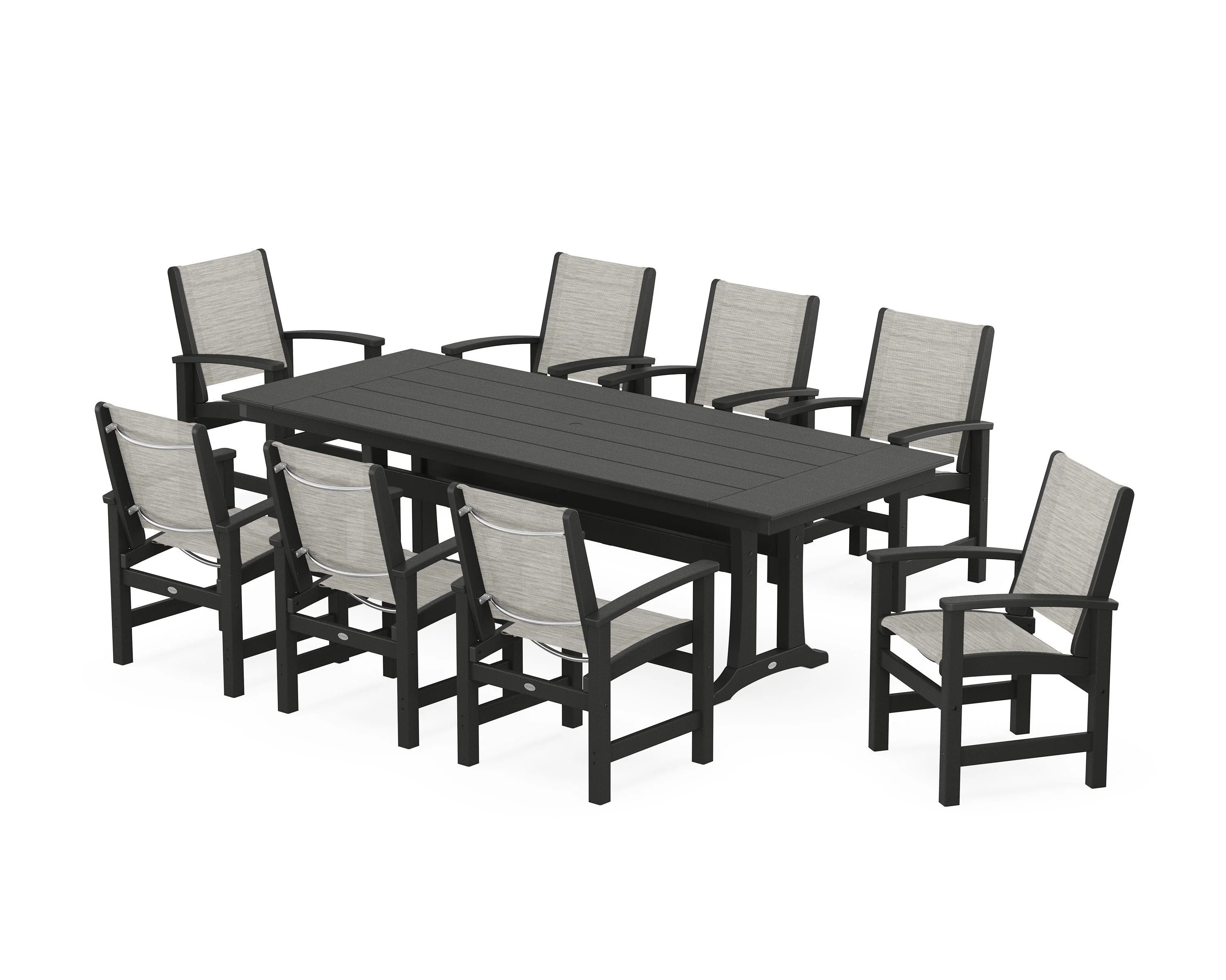 Coastal 9-Piece Farmhouse Dining Set with Trestle Legs - Image 113