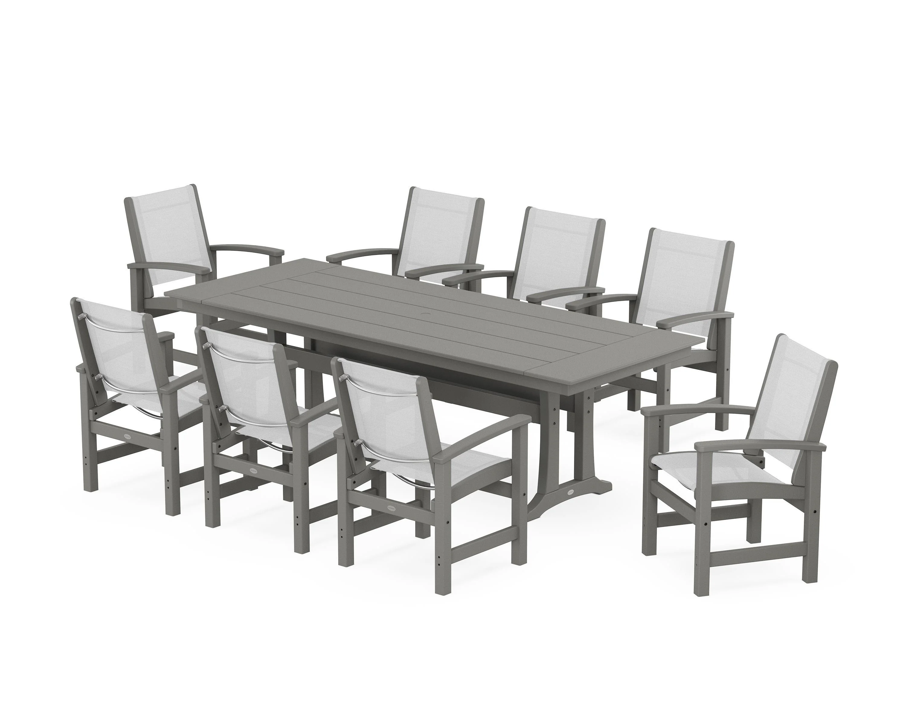 Coastal 9-Piece Farmhouse Dining Set with Trestle Legs - Image 114