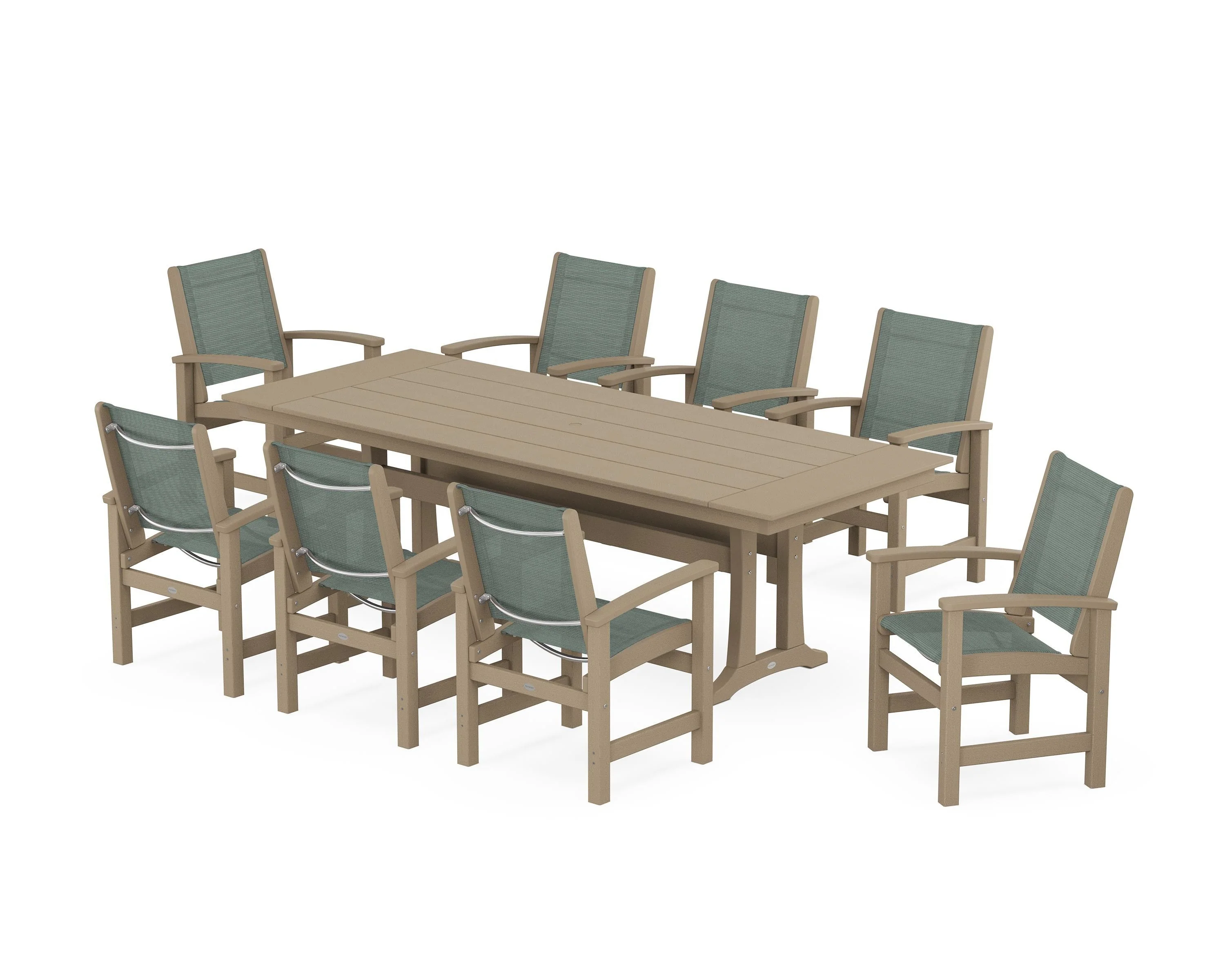Coastal 9-Piece Farmhouse Dining Set with Trestle Legs - Image 117