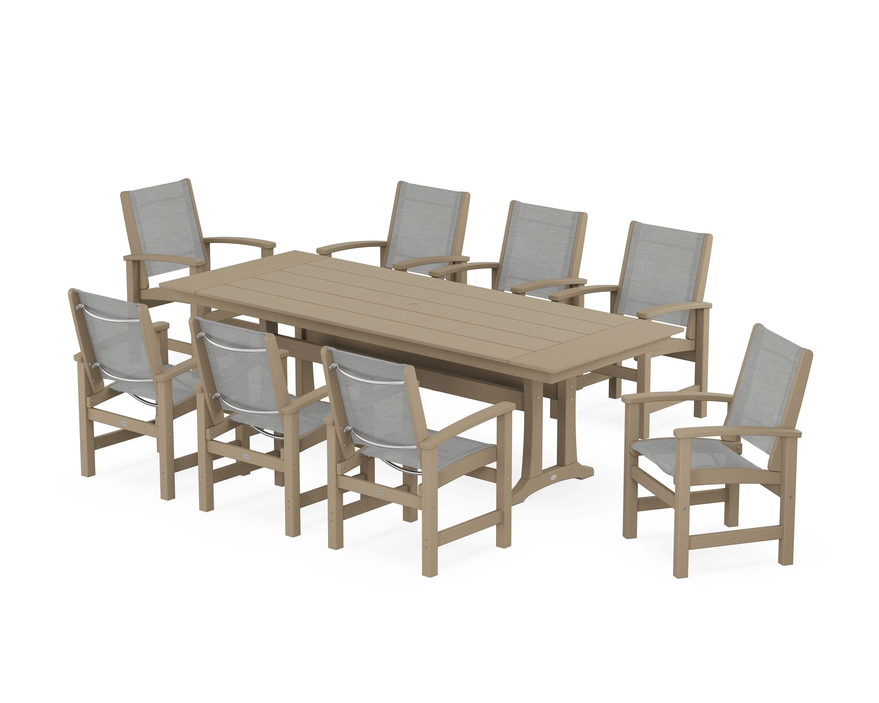 Coastal 9-Piece Farmhouse Dining Set with Trestle Legs - Image 118