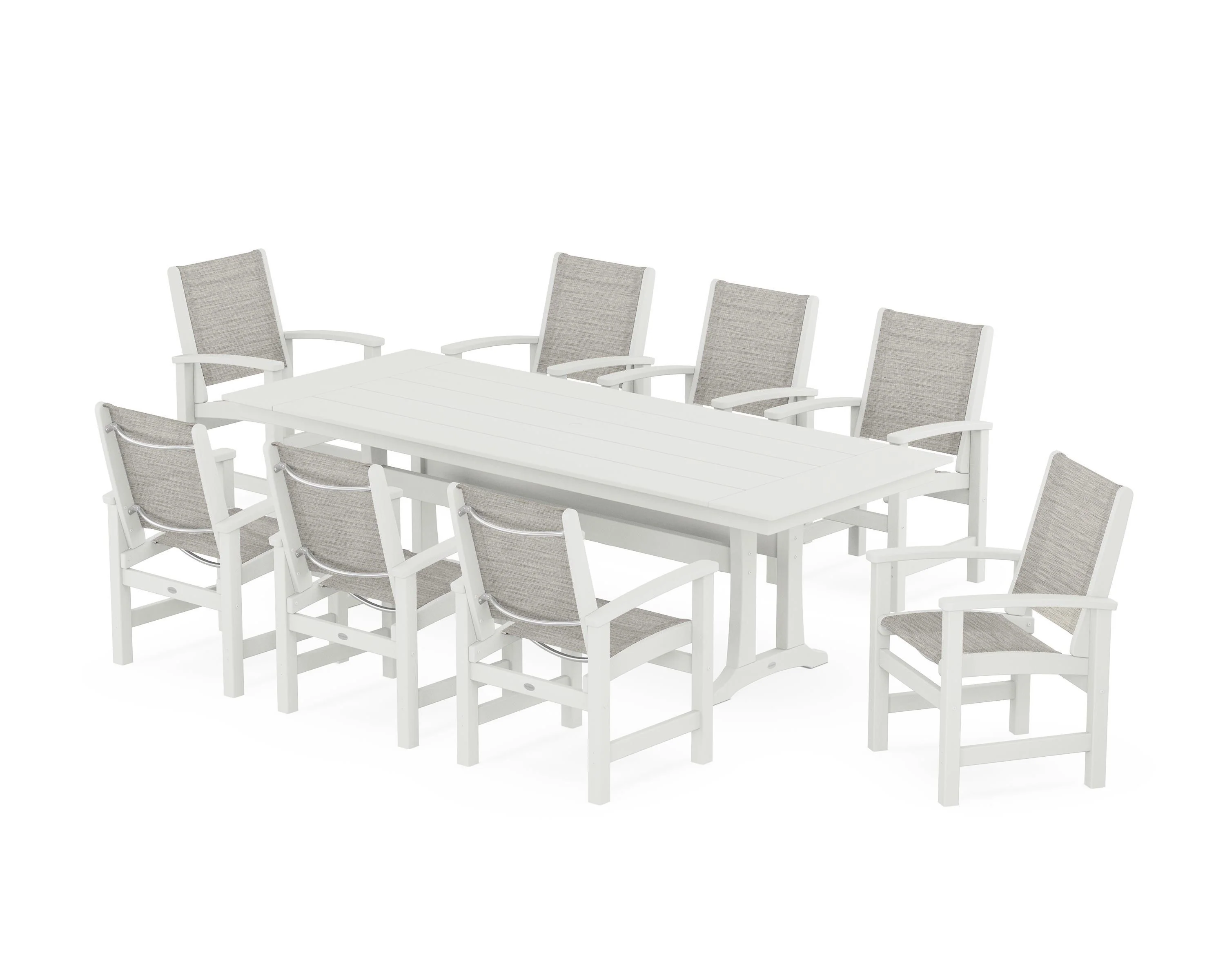 Coastal 9-Piece Farmhouse Dining Set with Trestle Legs - Image 120