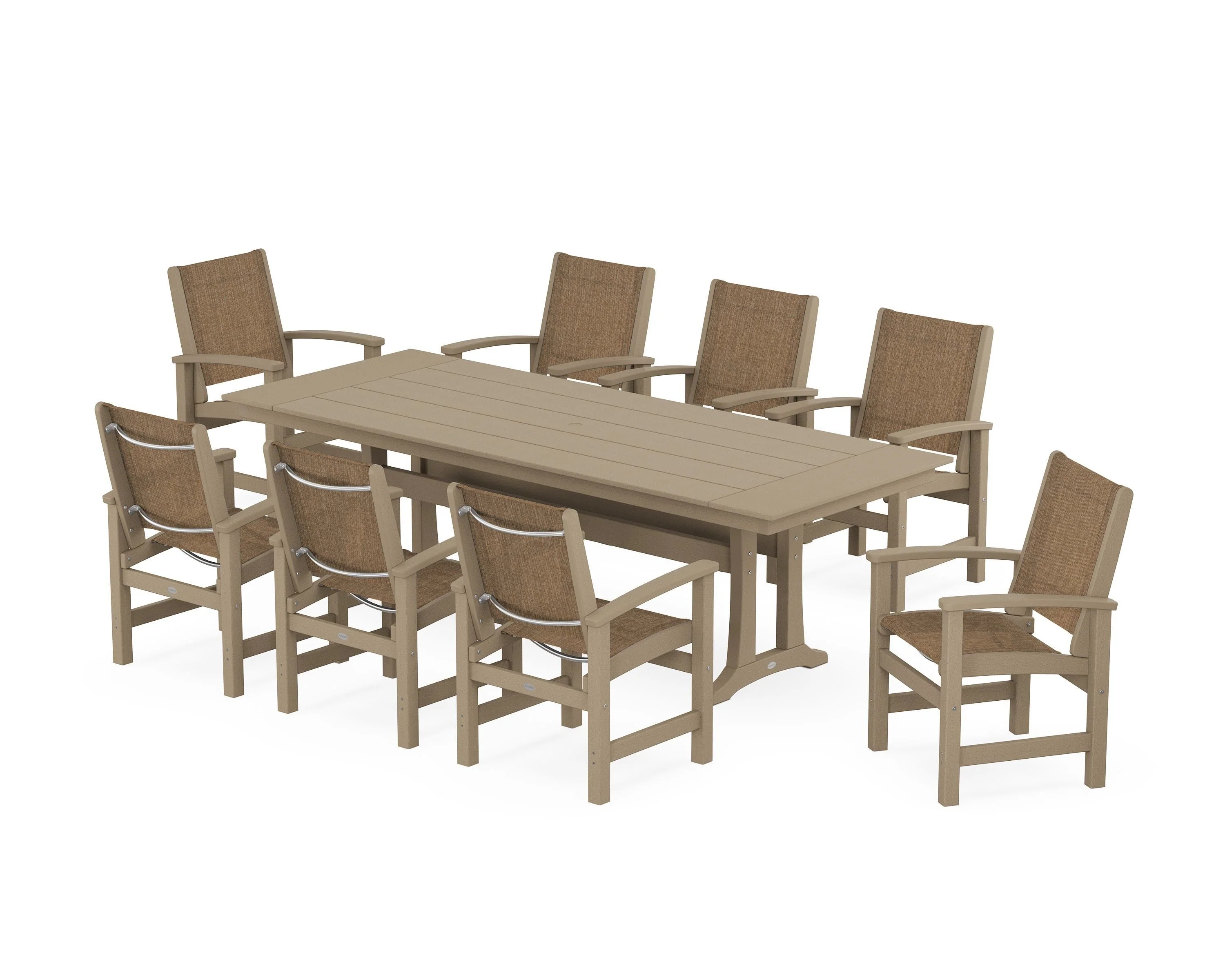 Coastal 9-Piece Farmhouse Dining Set with Trestle Legs - Image 121