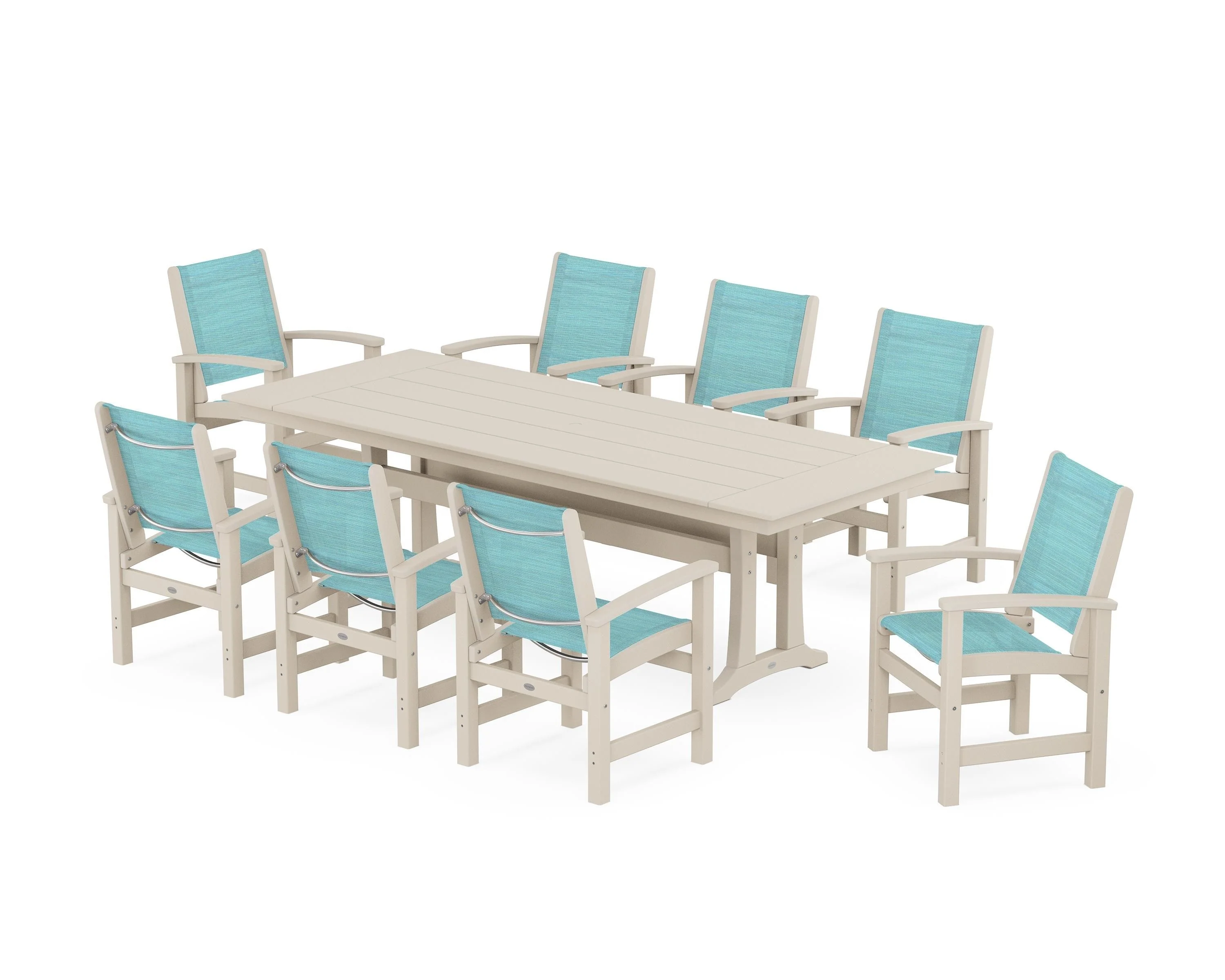 Coastal 9-Piece Farmhouse Dining Set with Trestle Legs - Image 13