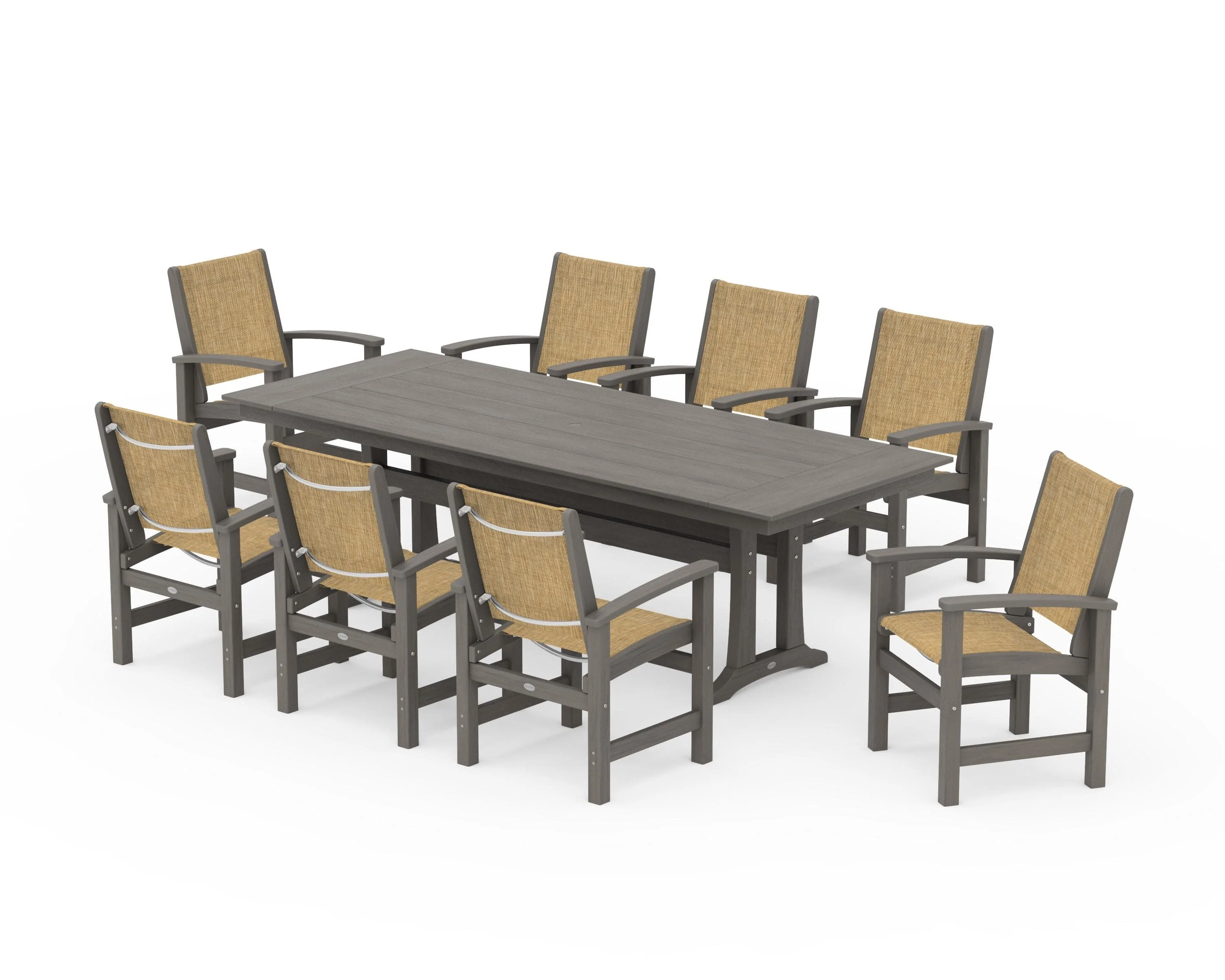 Coastal 9-Piece Farmhouse Dining Set with Trestle Legs - Image 136