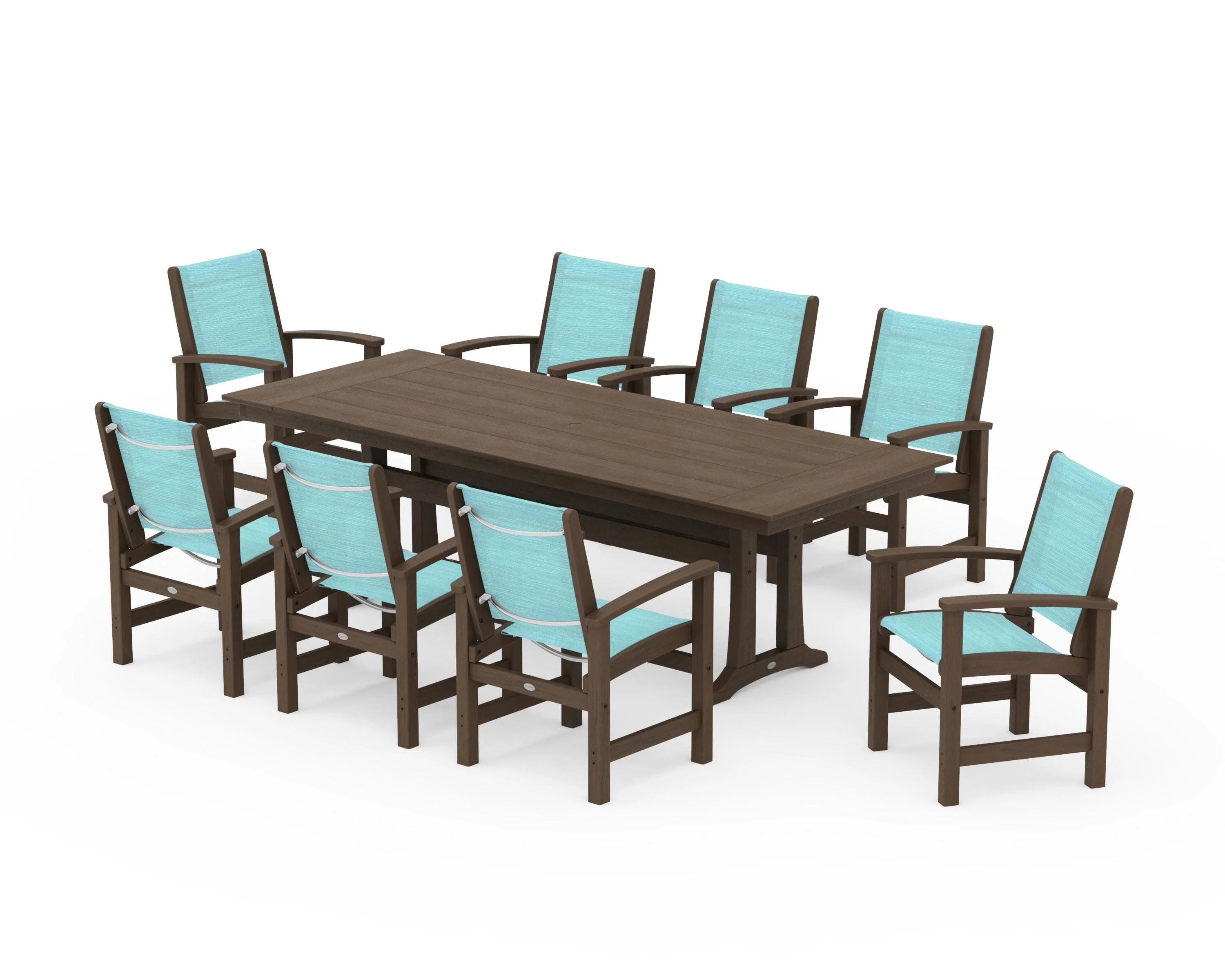 Coastal 9-Piece Farmhouse Dining Set with Trestle Legs - Image 137