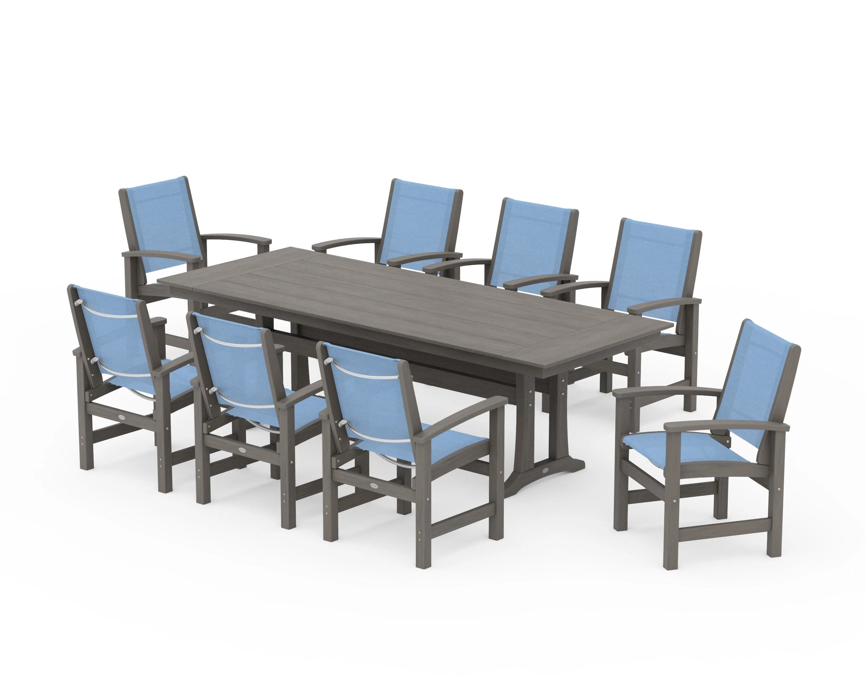 Coastal 9-Piece Farmhouse Dining Set with Trestle Legs - Image 140