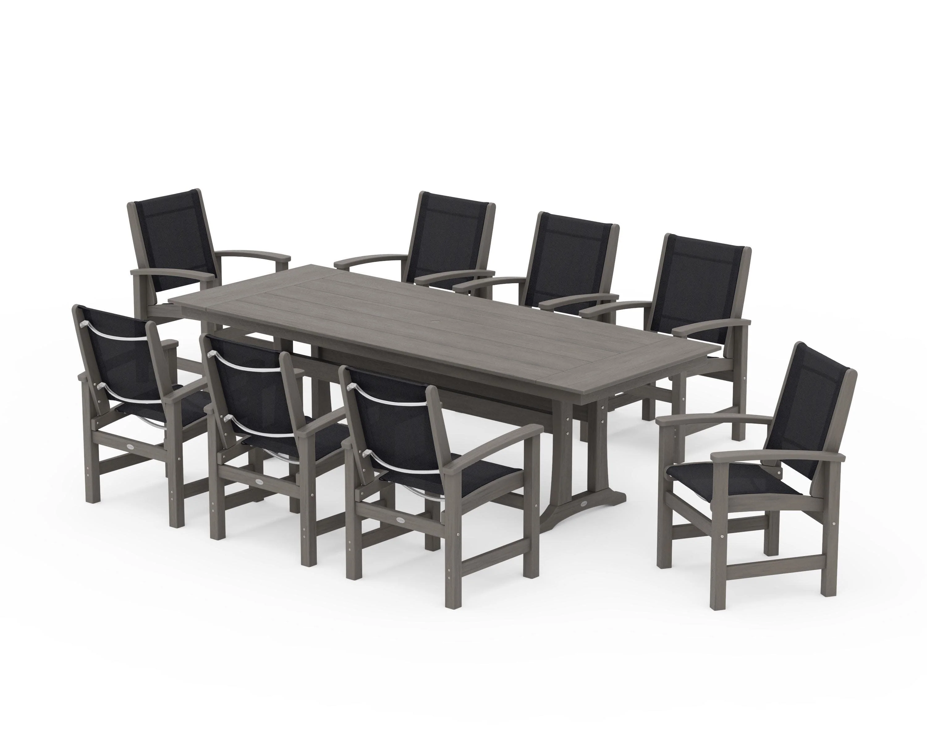 Coastal 9-Piece Farmhouse Dining Set with Trestle Legs - Image 142