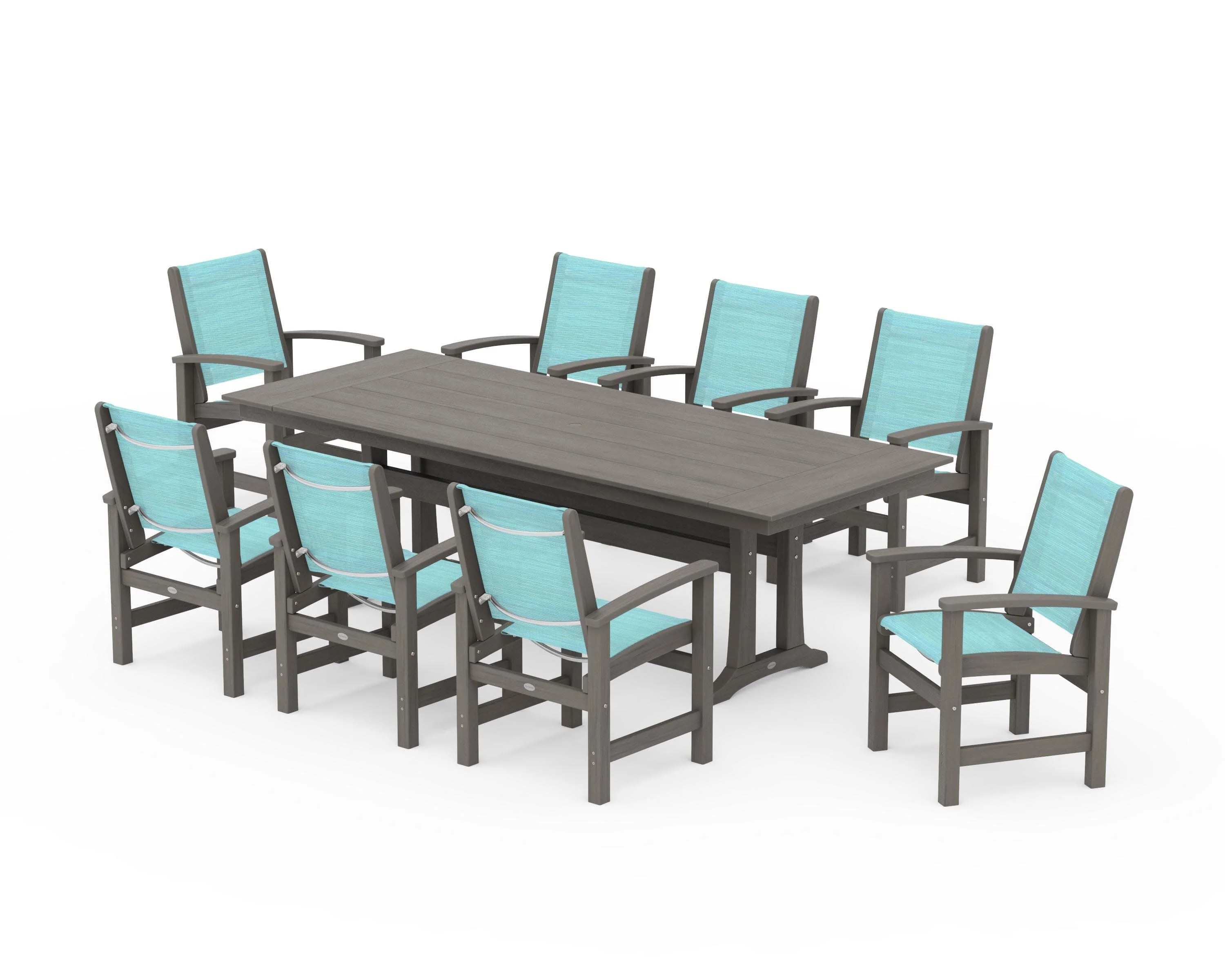 Coastal 9-Piece Farmhouse Dining Set with Trestle Legs - Image 143