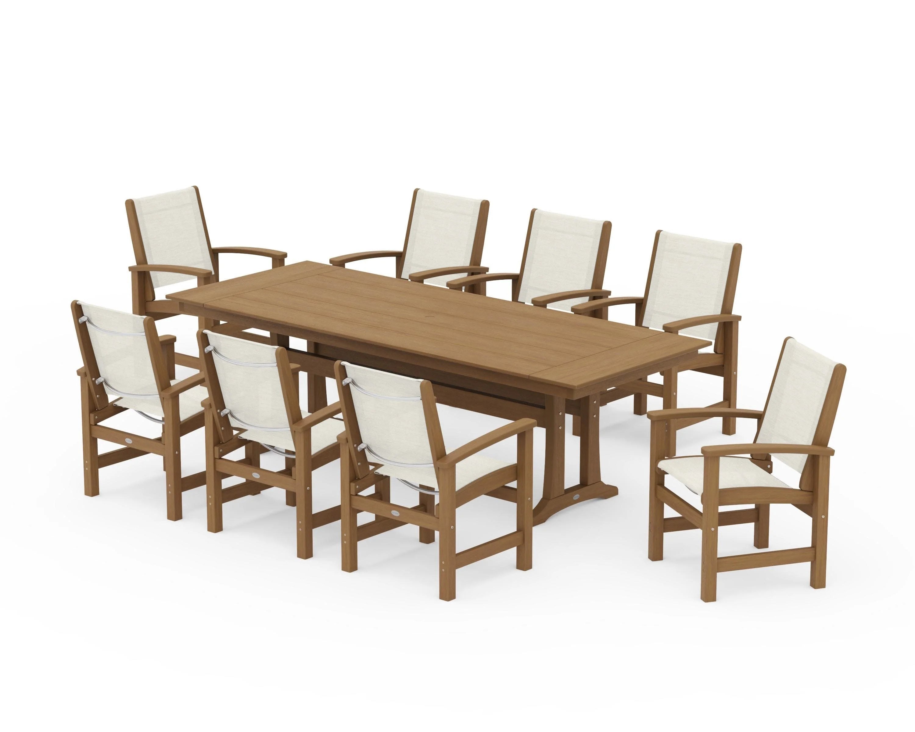 Coastal 9-Piece Farmhouse Dining Set with Trestle Legs - Image 144
