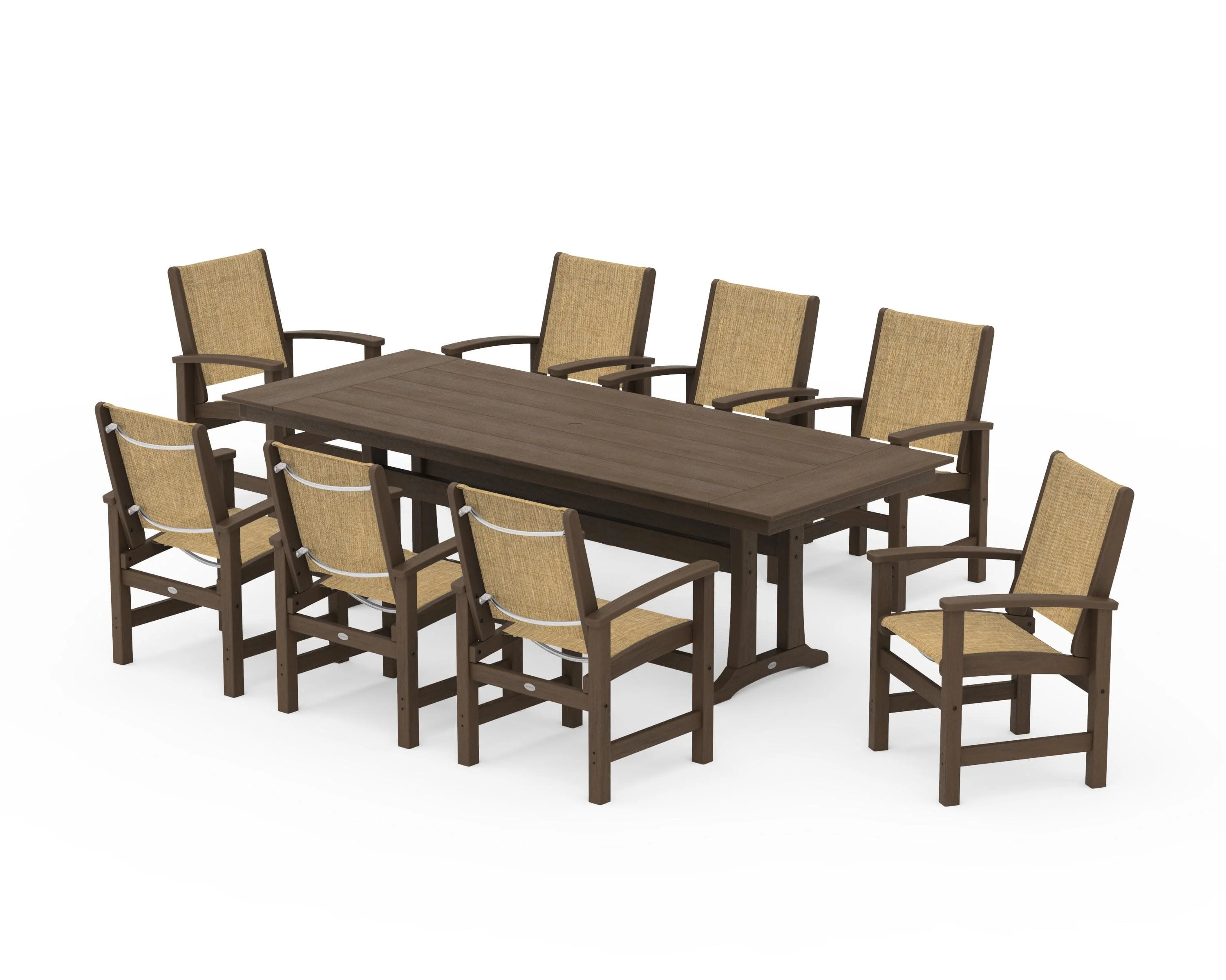 Coastal 9-Piece Farmhouse Dining Set with Trestle Legs - Image 145