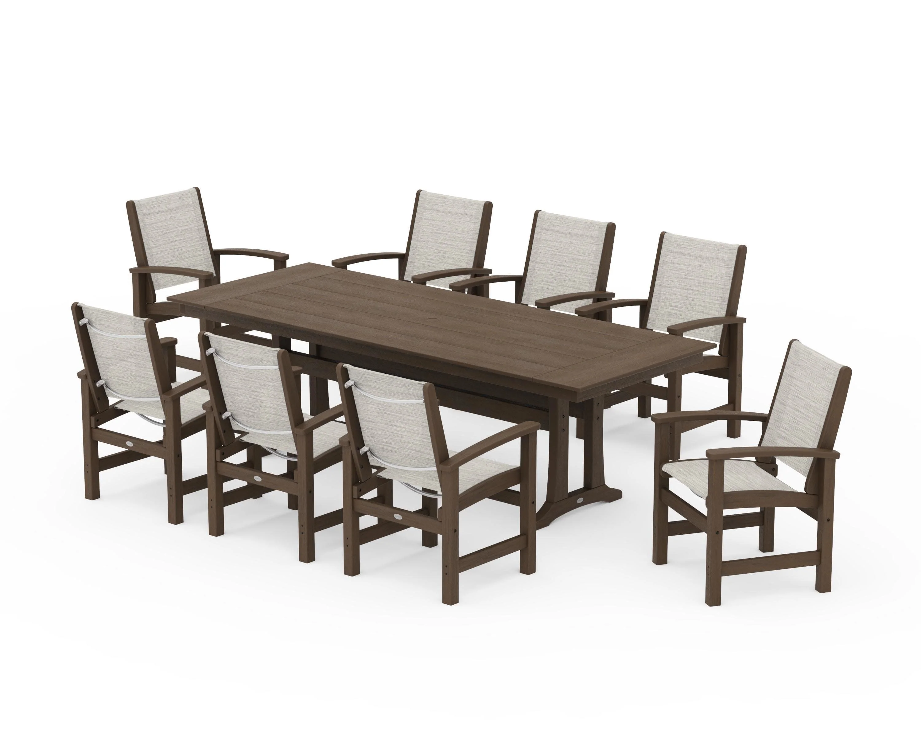 Coastal 9-Piece Farmhouse Dining Set with Trestle Legs - Image 146