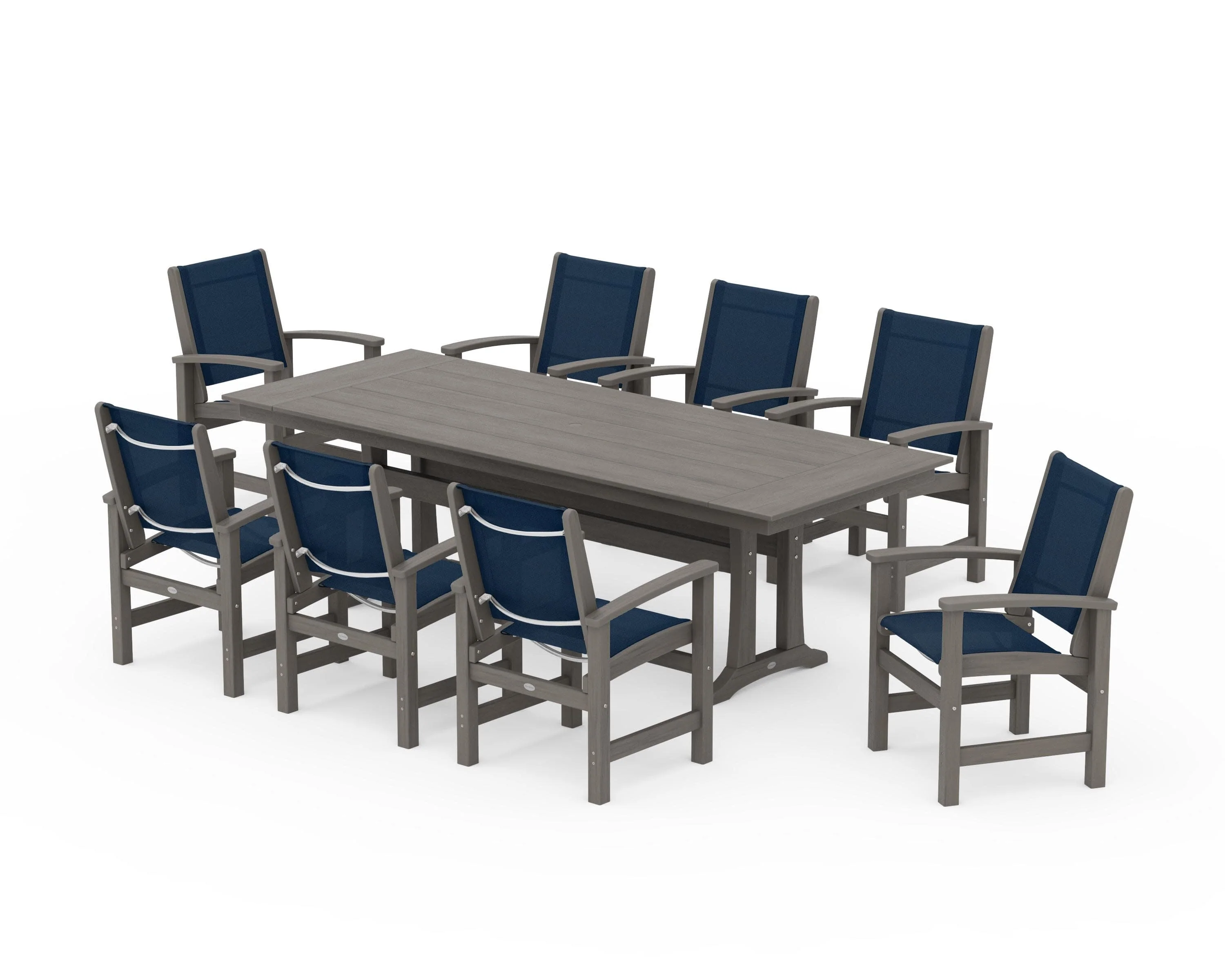 Coastal 9-Piece Farmhouse Dining Set with Trestle Legs - Image 147