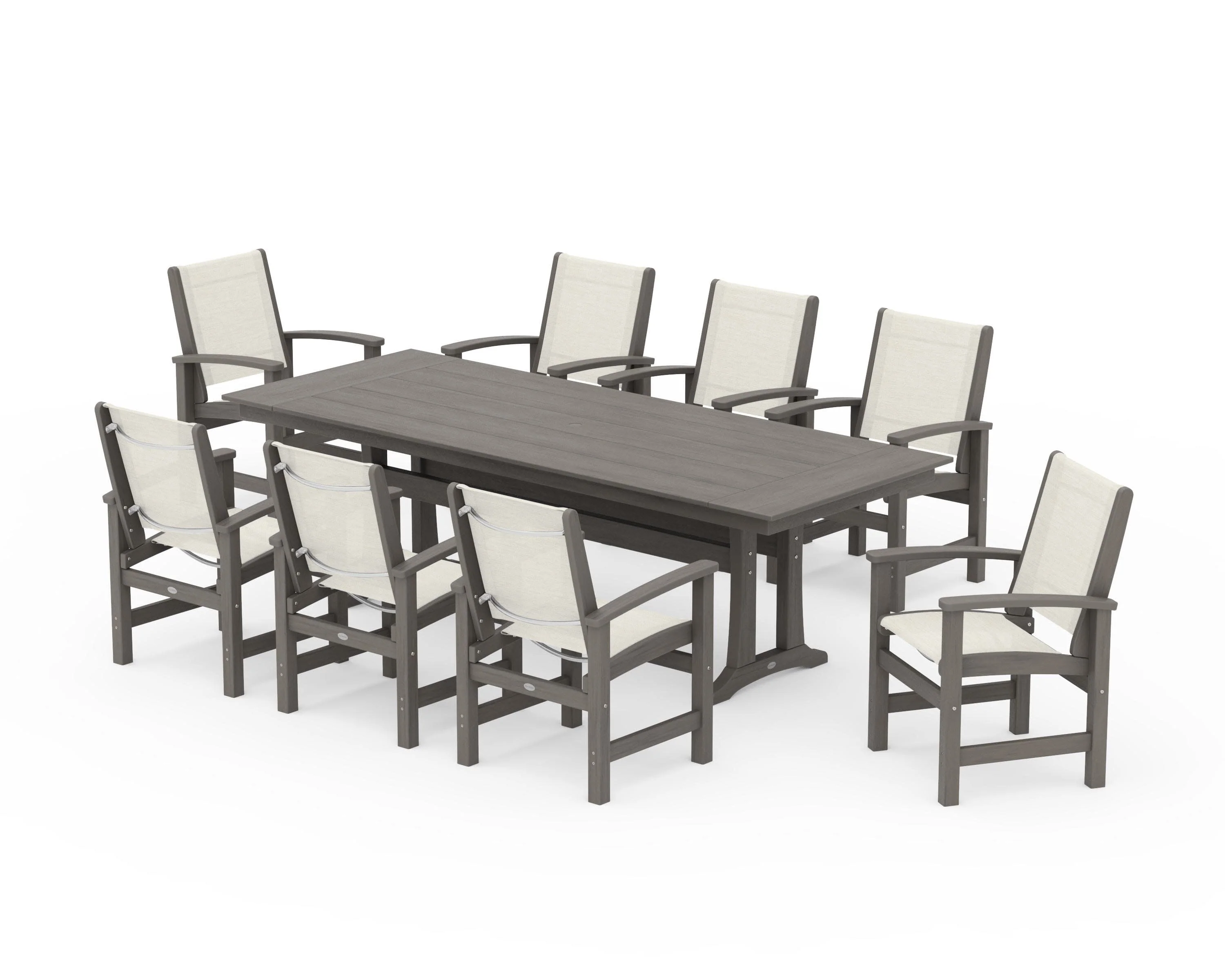 Coastal 9-Piece Farmhouse Dining Set with Trestle Legs - Image 148