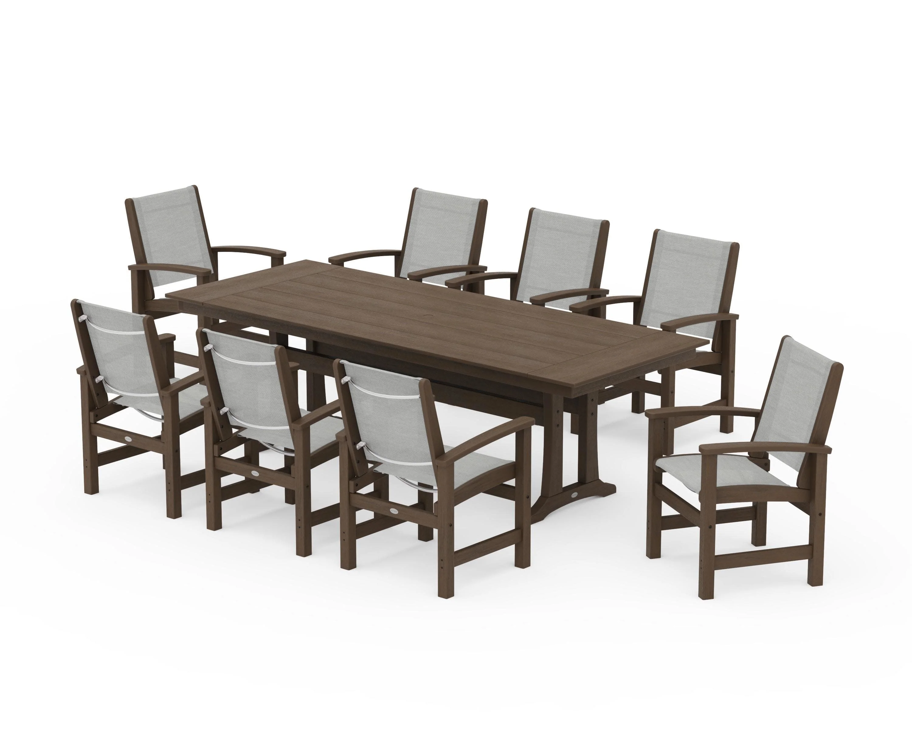 Coastal 9-Piece Farmhouse Dining Set with Trestle Legs - Image 149