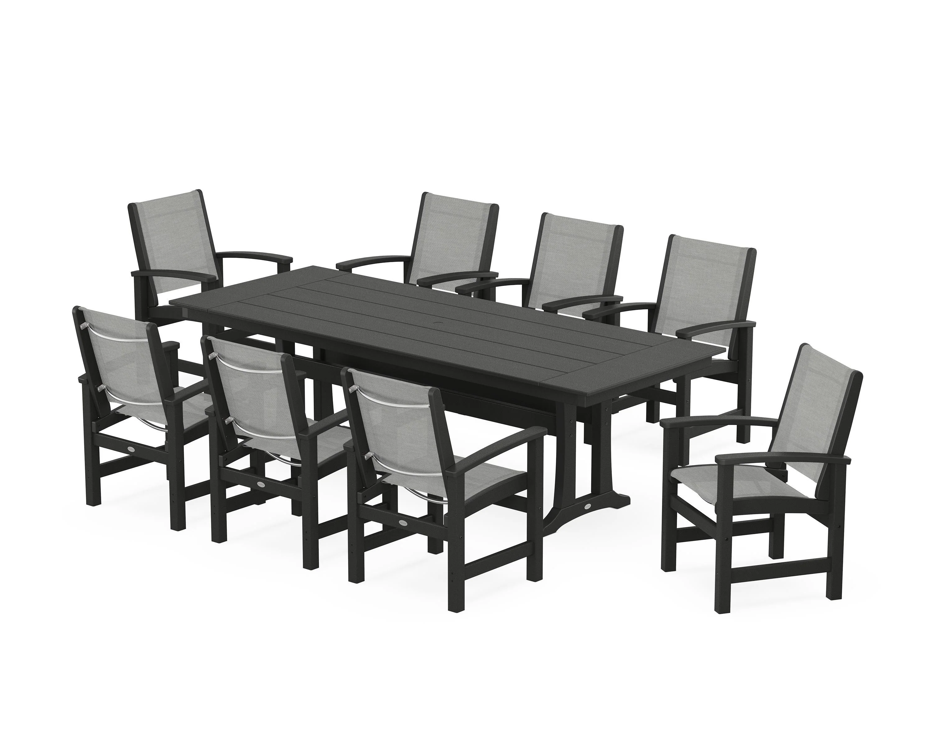 Coastal 9-Piece Farmhouse Dining Set with Trestle Legs - Image 15